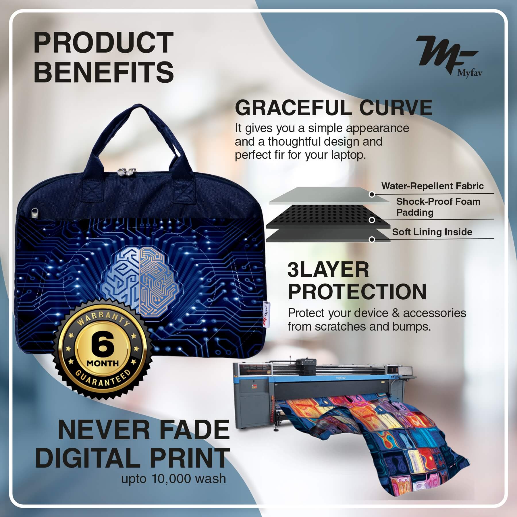 My Fav Digital Print Office Laptop Bag Briefcase 15.6 Inch for Women and Men