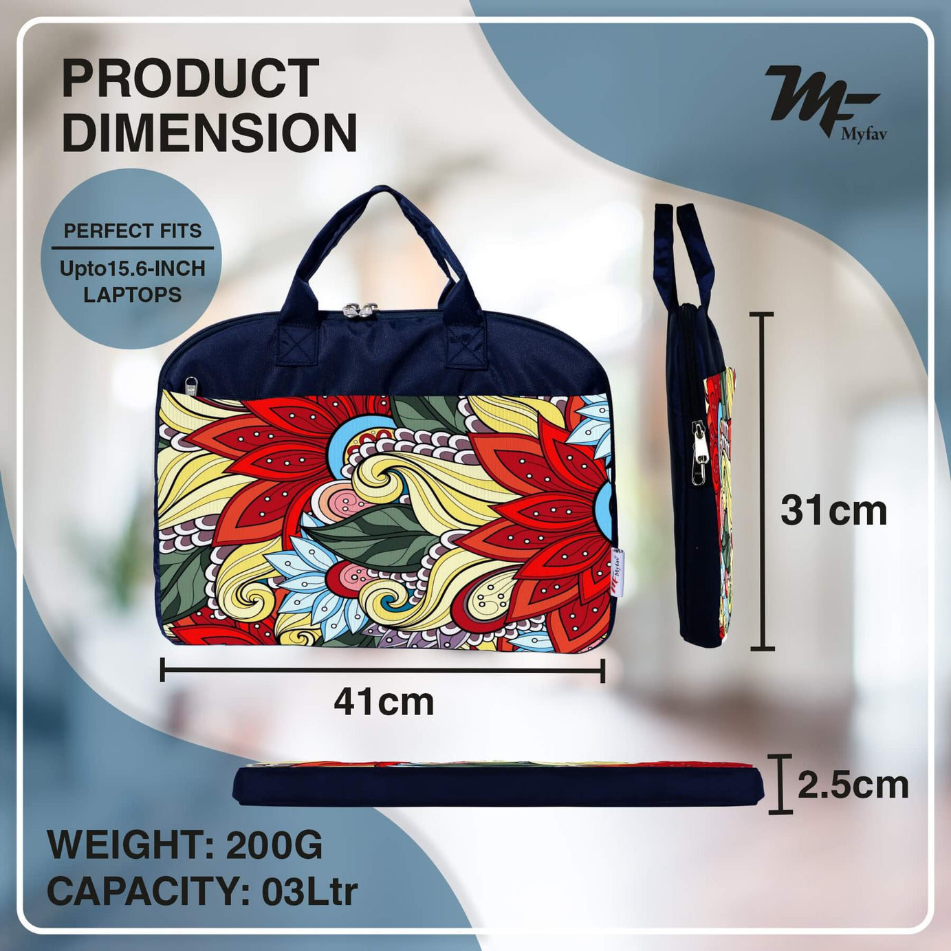 My Fav Multi Floral Printed Office Laptop Bag Briefcase 15.6 Inch for Women and Men