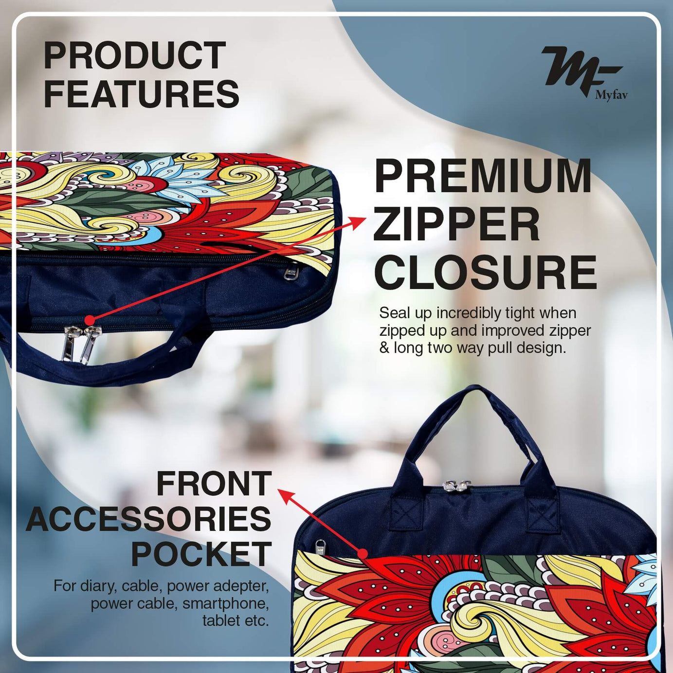 My Fav Multi Floral Printed Office Laptop Bag Briefcase 15.6 Inch for Women and Men