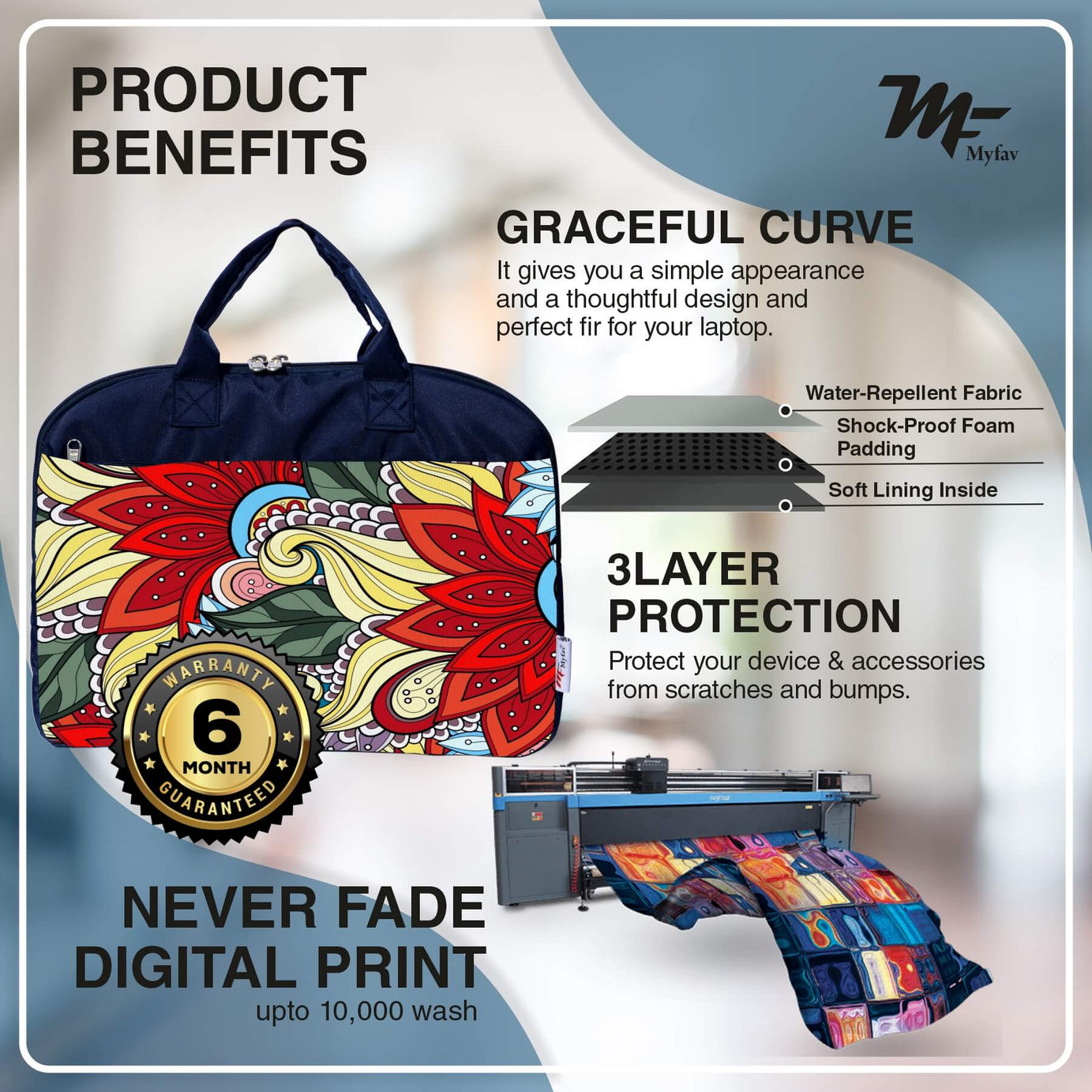 My Fav Multi Floral Printed Office Laptop Bag Briefcase 15.6 Inch for Women and Men