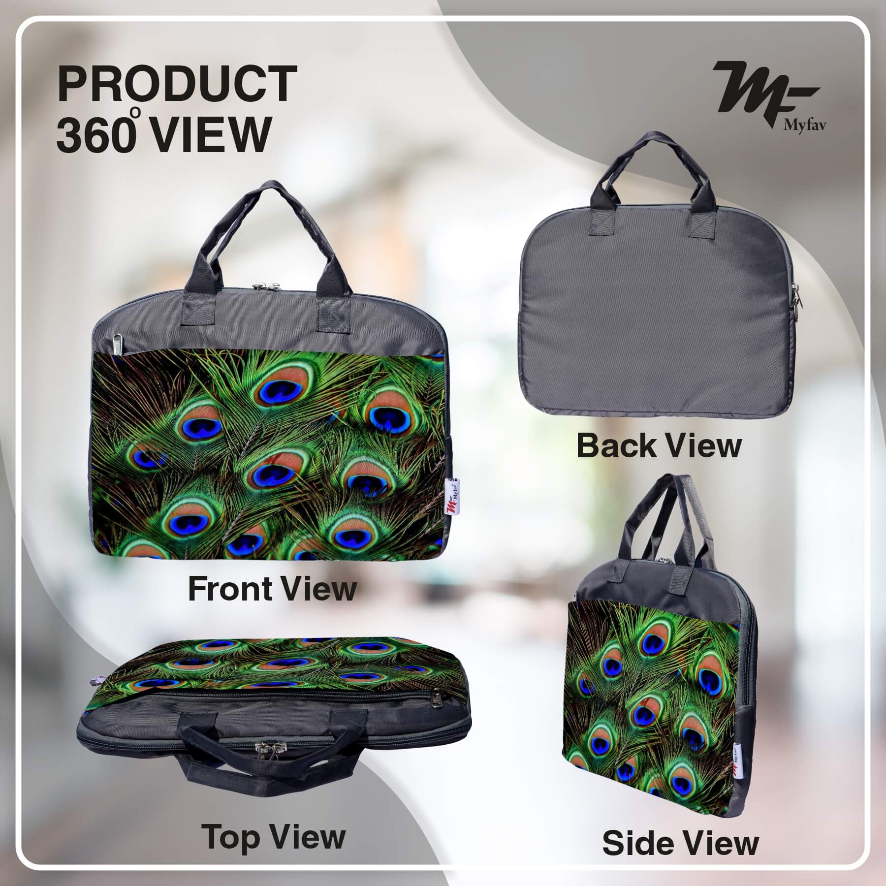 My Fav Peacock Feather Office Laptop Bag Briefcase 15.6 Inch for Women and Men