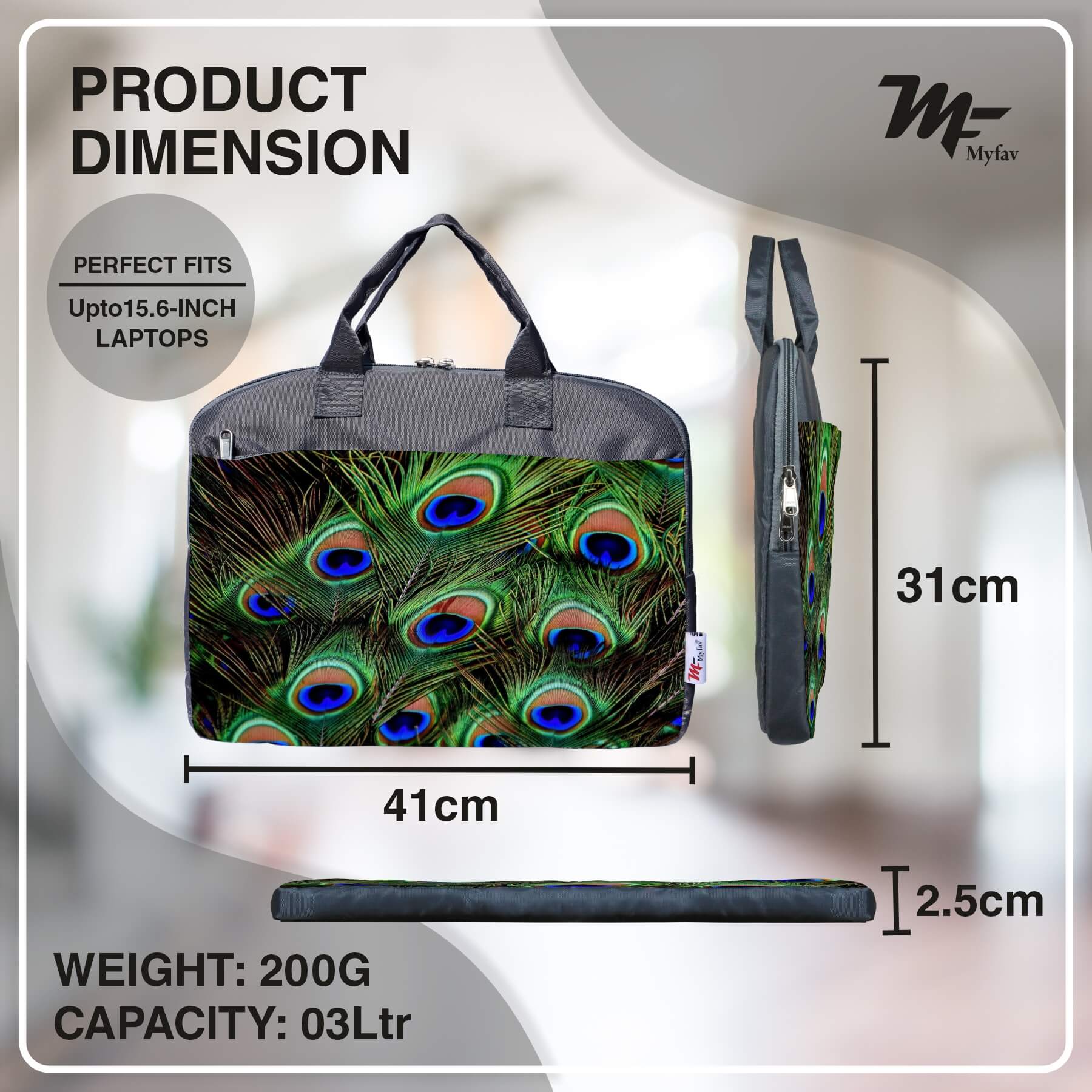 My Fav Peacock Feather Office Laptop Bag Briefcase 15.6 Inch for Women and Men