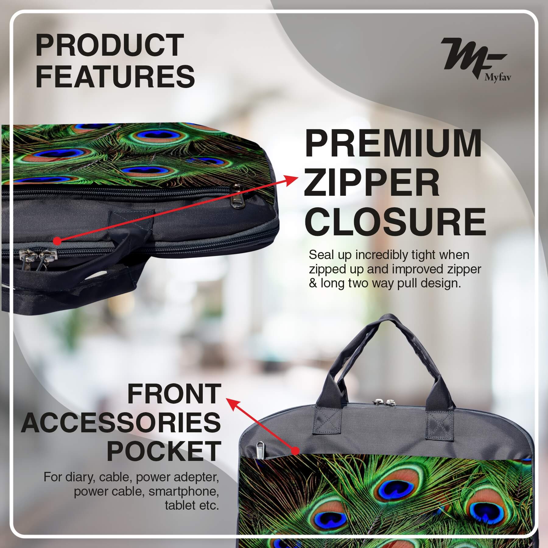 My Fav Peacock Feather Office Laptop Bag Briefcase 15.6 Inch for Women and Men