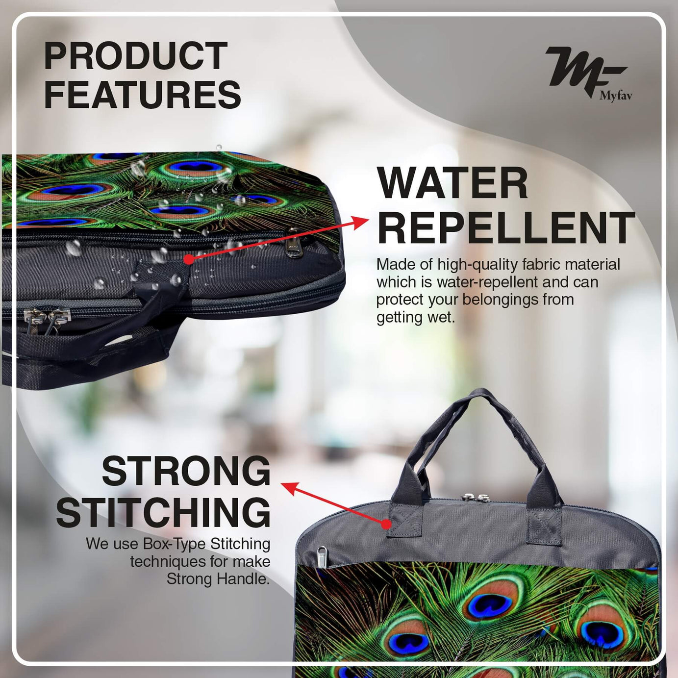 My Fav Peacock Feather Office Laptop Bag Briefcase 15.6 Inch for Women and Men