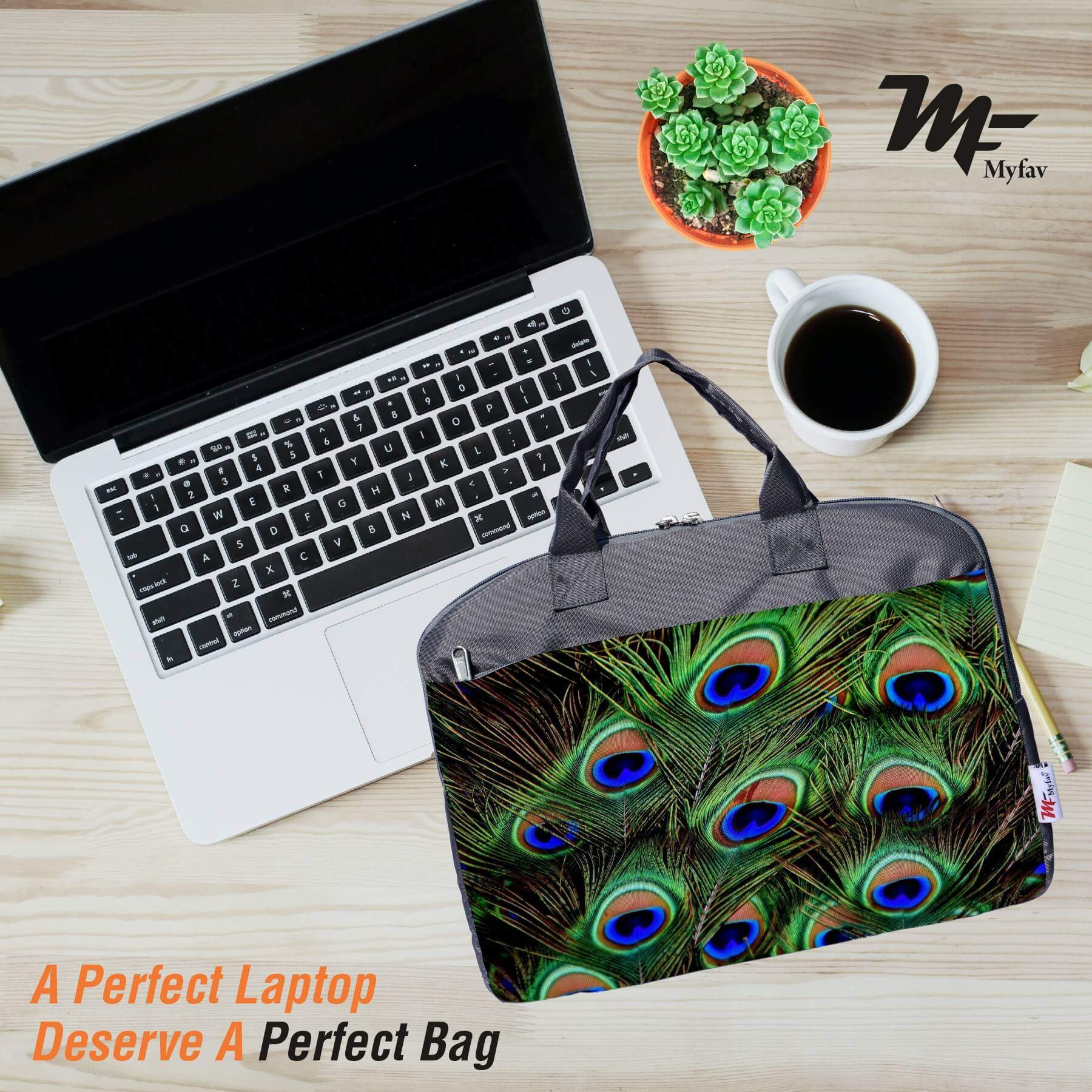 My Fav Peacock Feather Office Laptop Bag Briefcase 15.6 Inch for Women and Men