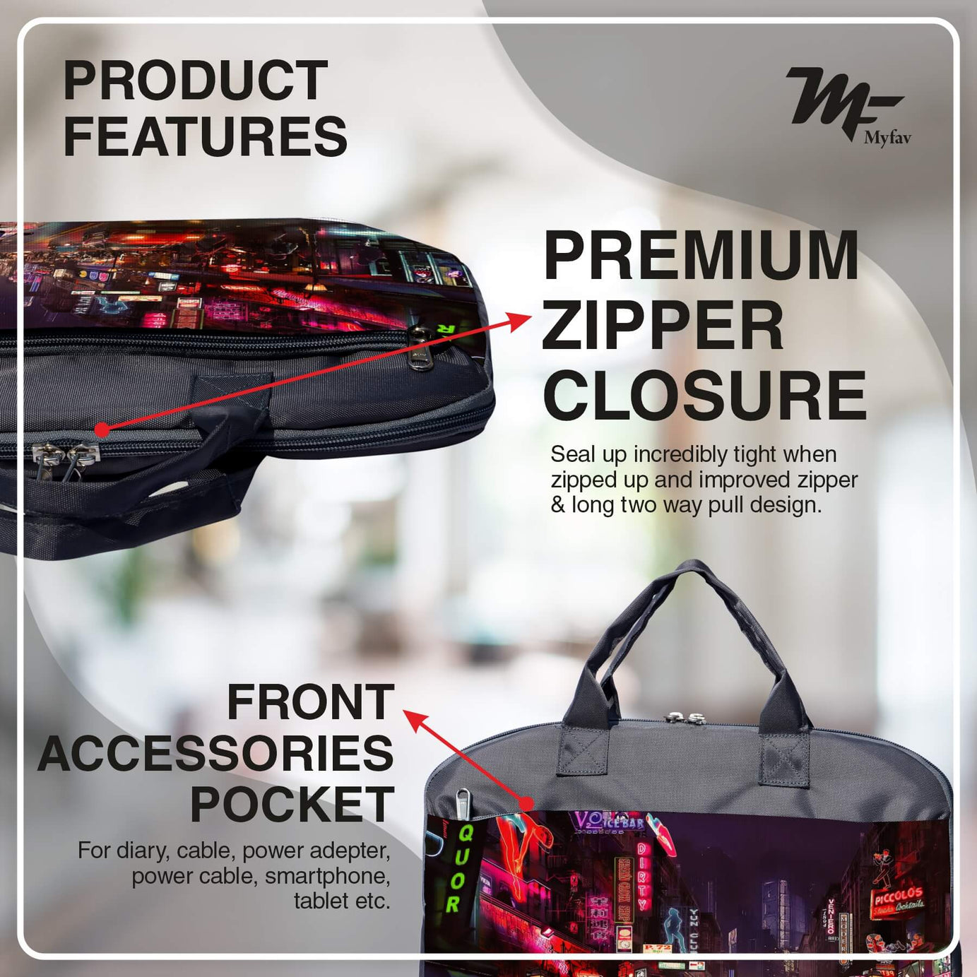 My Fav City Street Office Laptop Bag Briefcase 15.6 Inch for Women and Men