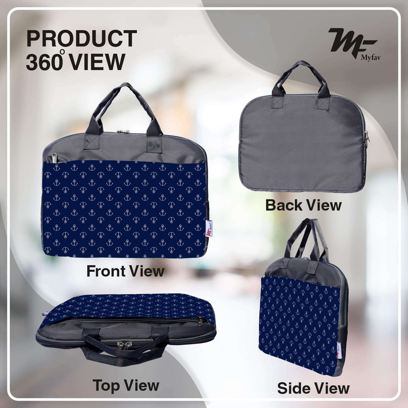 My Fav Printed Blue Office Laptop Bag Briefcase 15.6 Inch for Women and Men