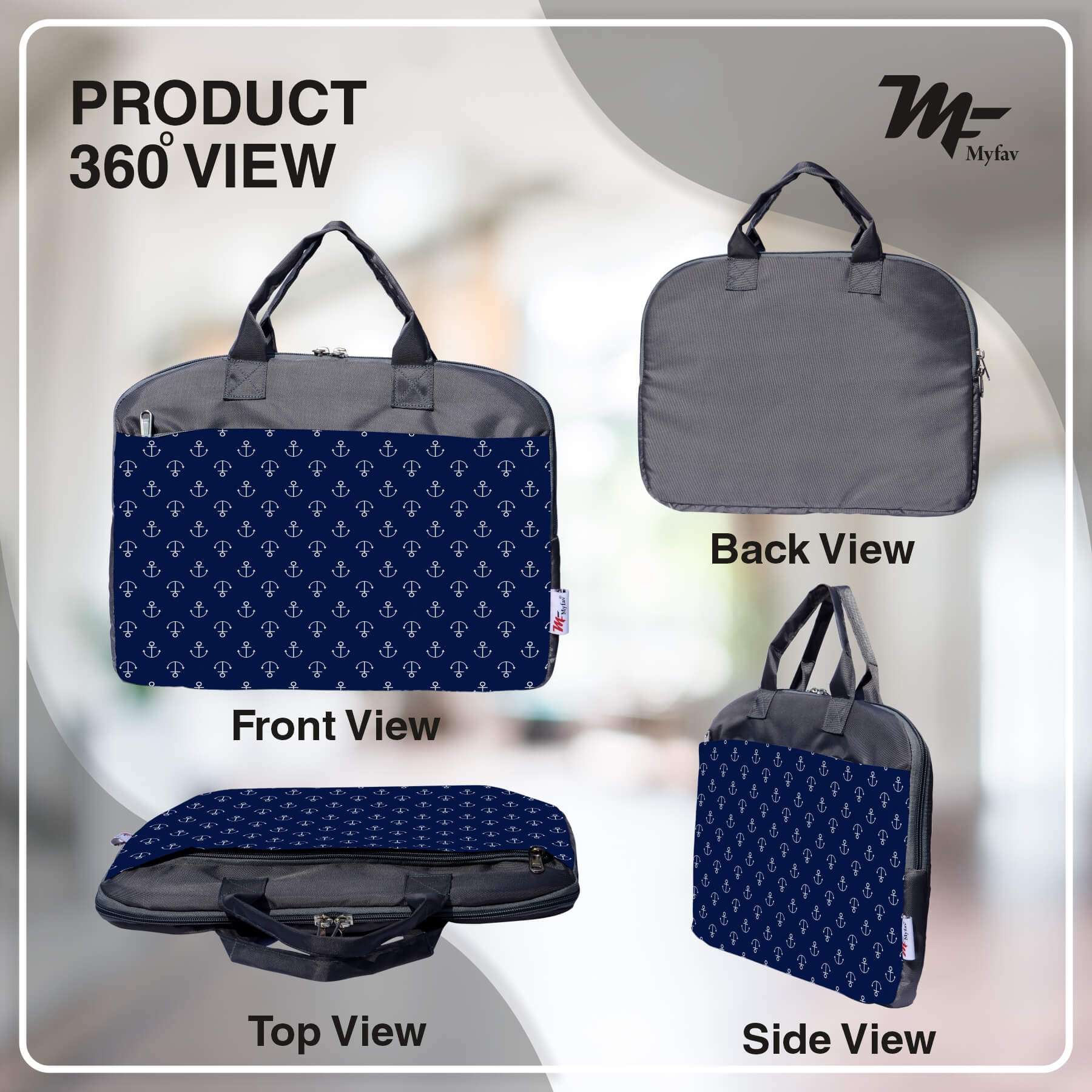 My Fav Printed Blue Office Laptop Bag Briefcase 15.6 Inch for Women and Men