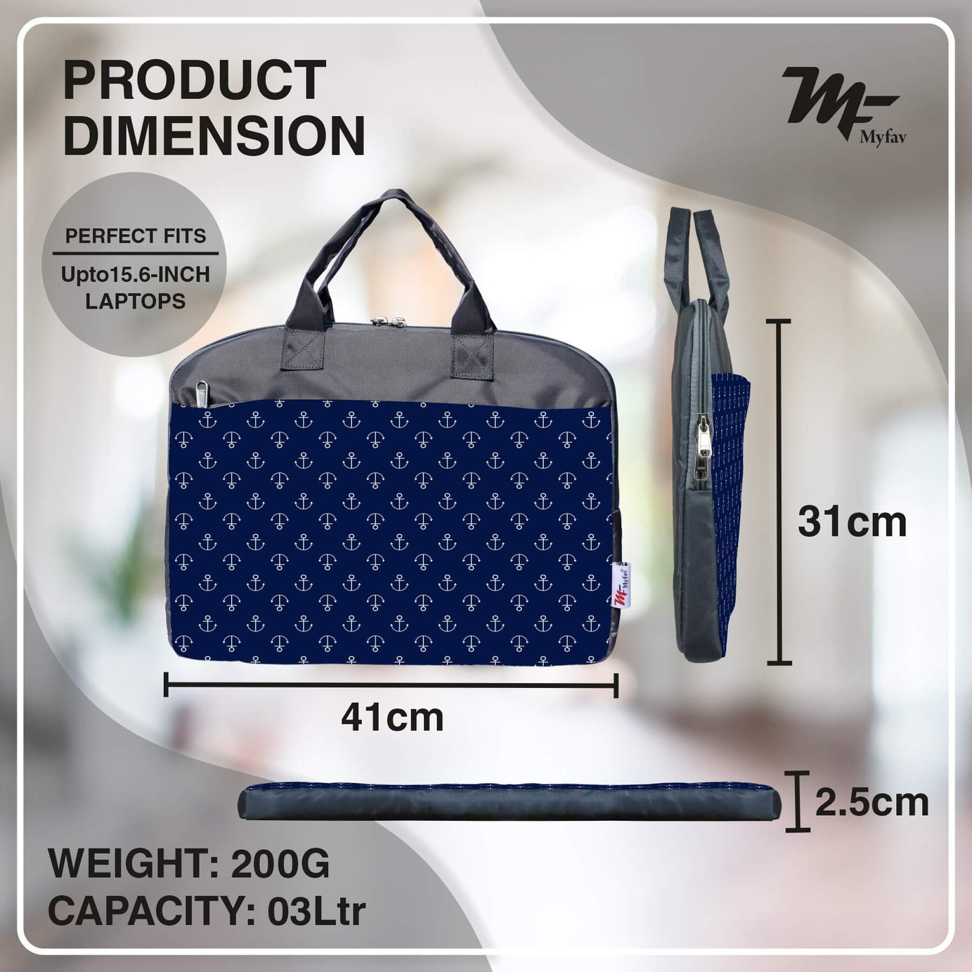 My Fav Printed Blue Office Laptop Bag Briefcase 15.6 Inch for Women and Men