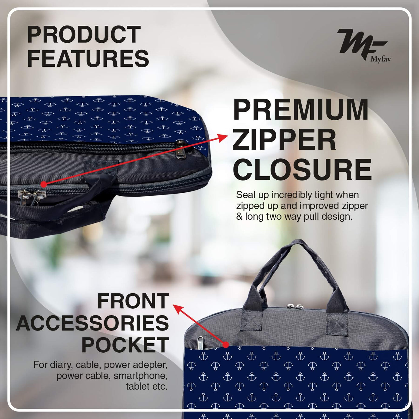 My Fav Printed Blue Office Laptop Bag Briefcase 15.6 Inch for Women and Men