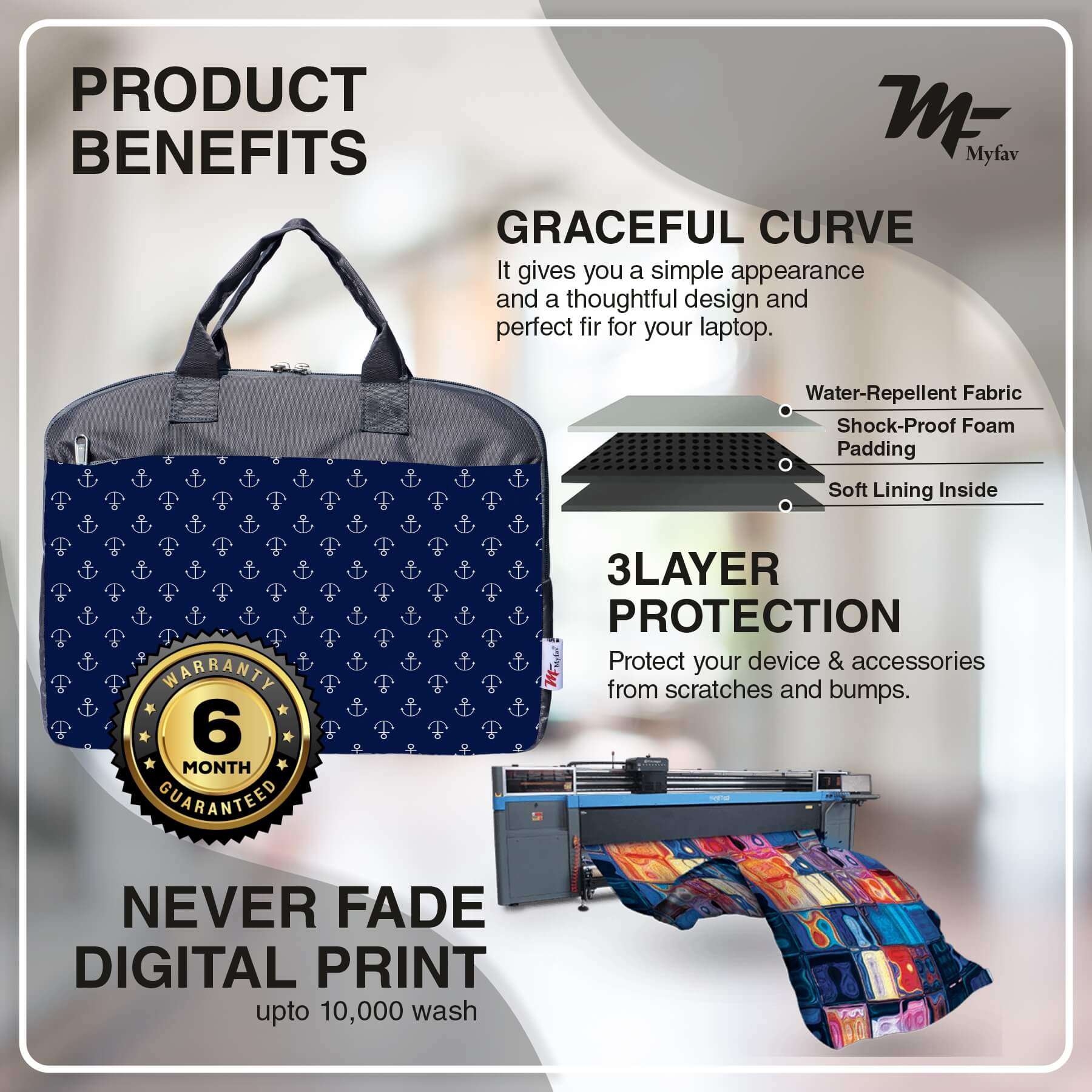 My Fav Printed Blue Office Laptop Bag Briefcase 15.6 Inch for Women and Men