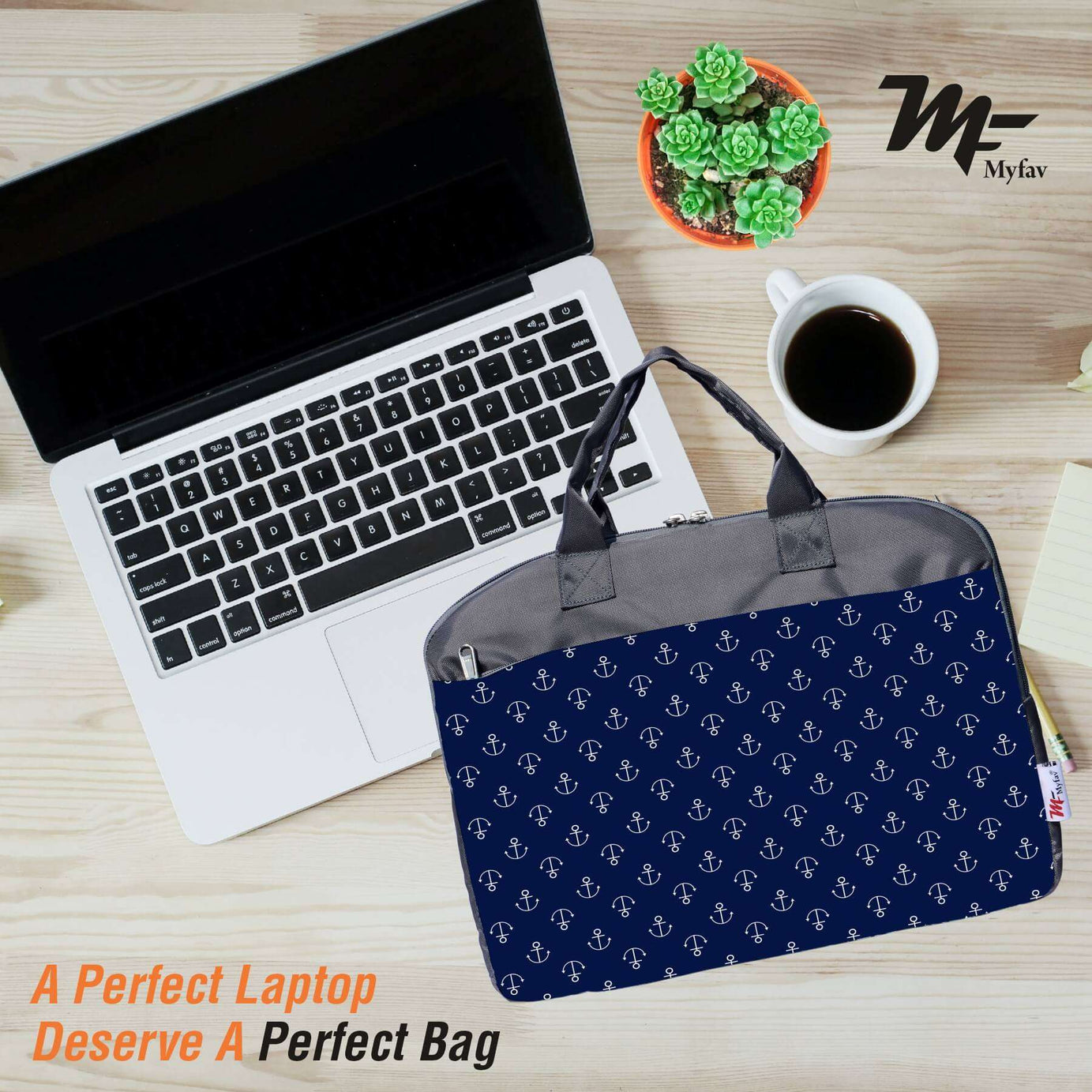 My Fav Printed Blue Office Laptop Bag Briefcase 15.6 Inch for Women and Men