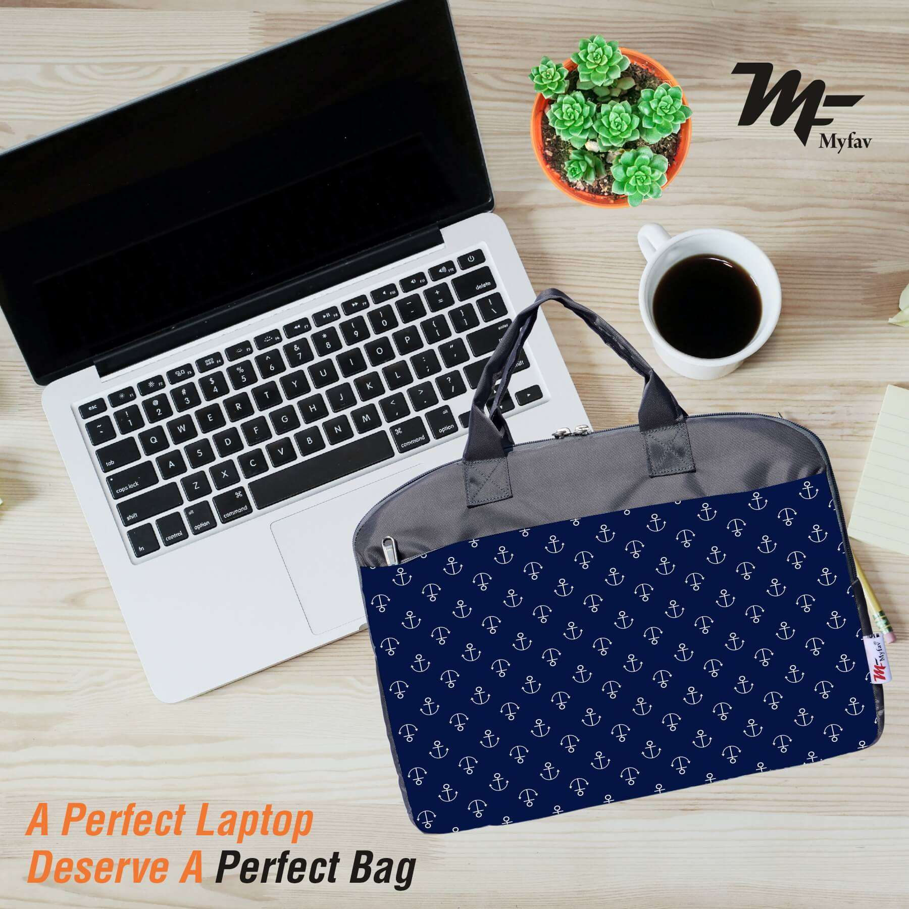 My Fav Printed Blue Office Laptop Bag Briefcase 15.6 Inch for Women and Men
