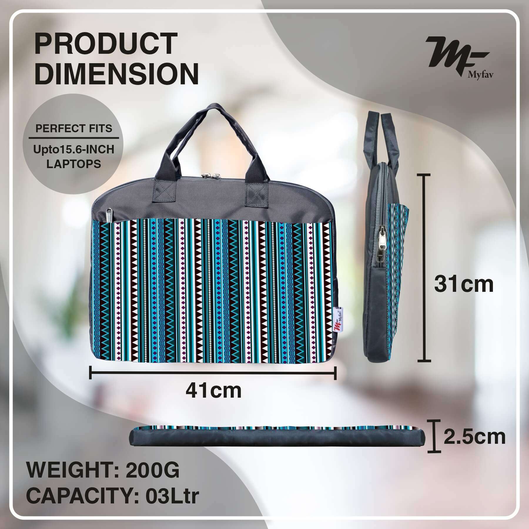 My Fav Multi Stripes Print Office Laptop Bag Briefcase 15.6 Inch for Women and Men