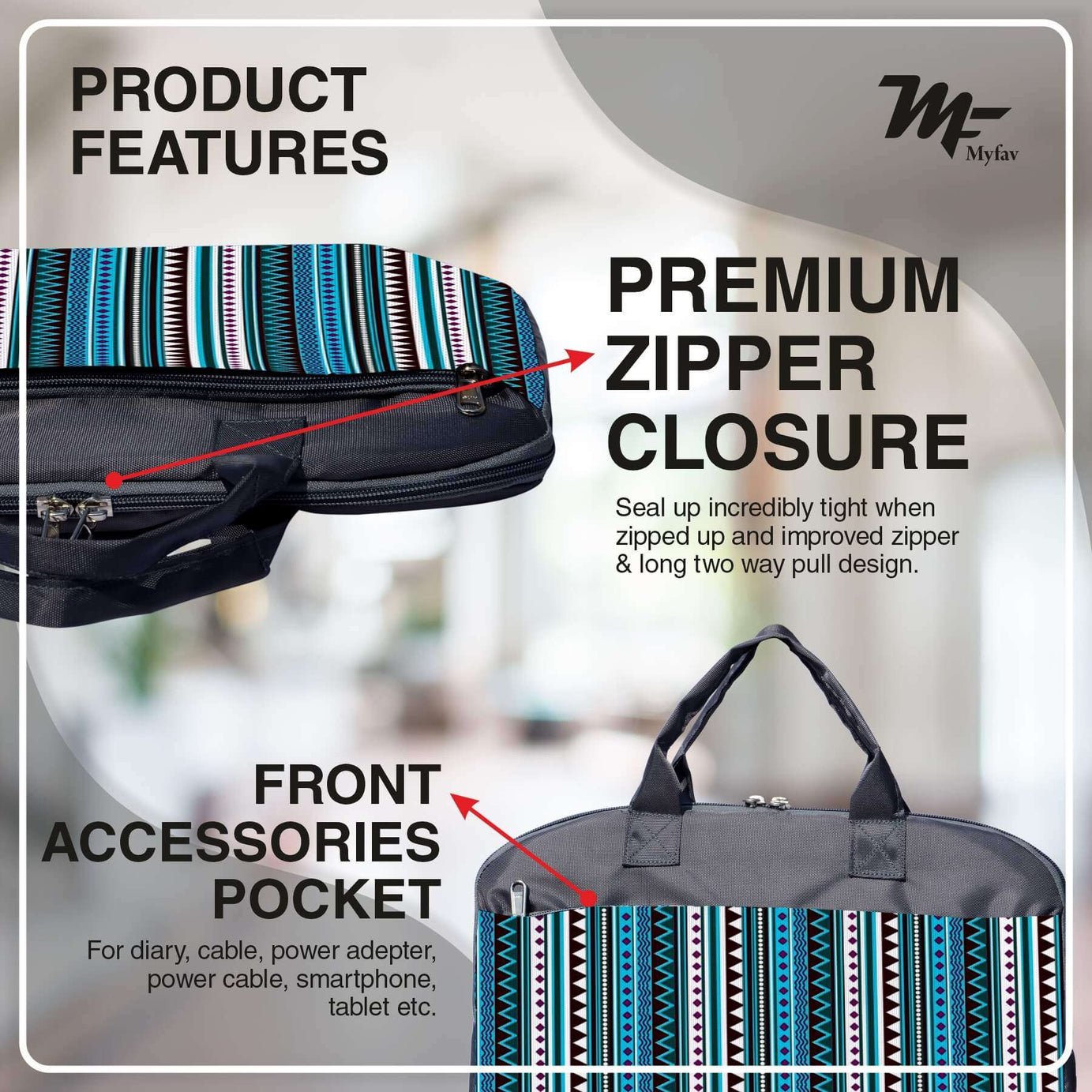 My Fav Multi Stripes Print Office Laptop Bag Briefcase 15.6 Inch for Women and Men