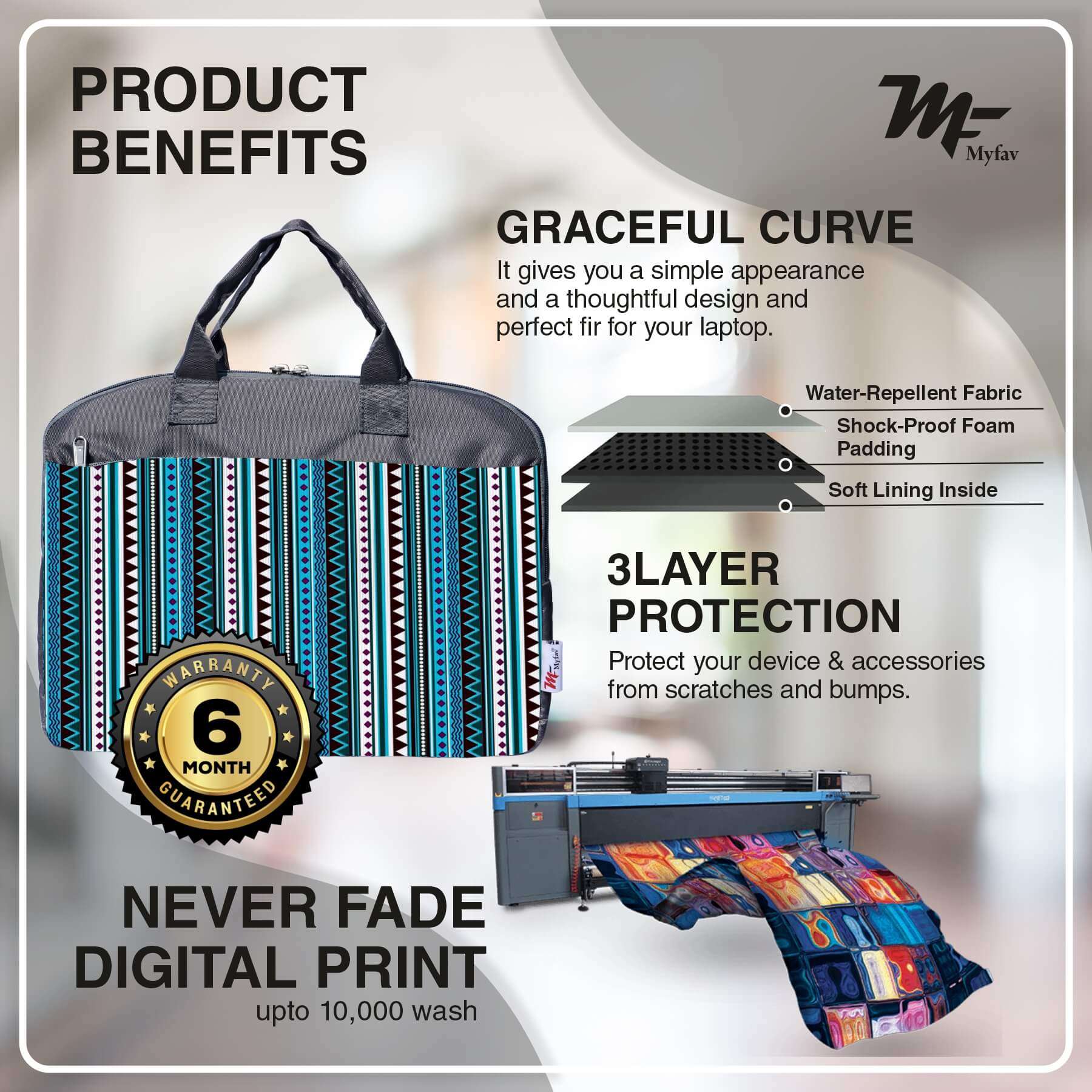 My Fav Multi Stripes Print Office Laptop Bag Briefcase 15.6 Inch for Women and Men