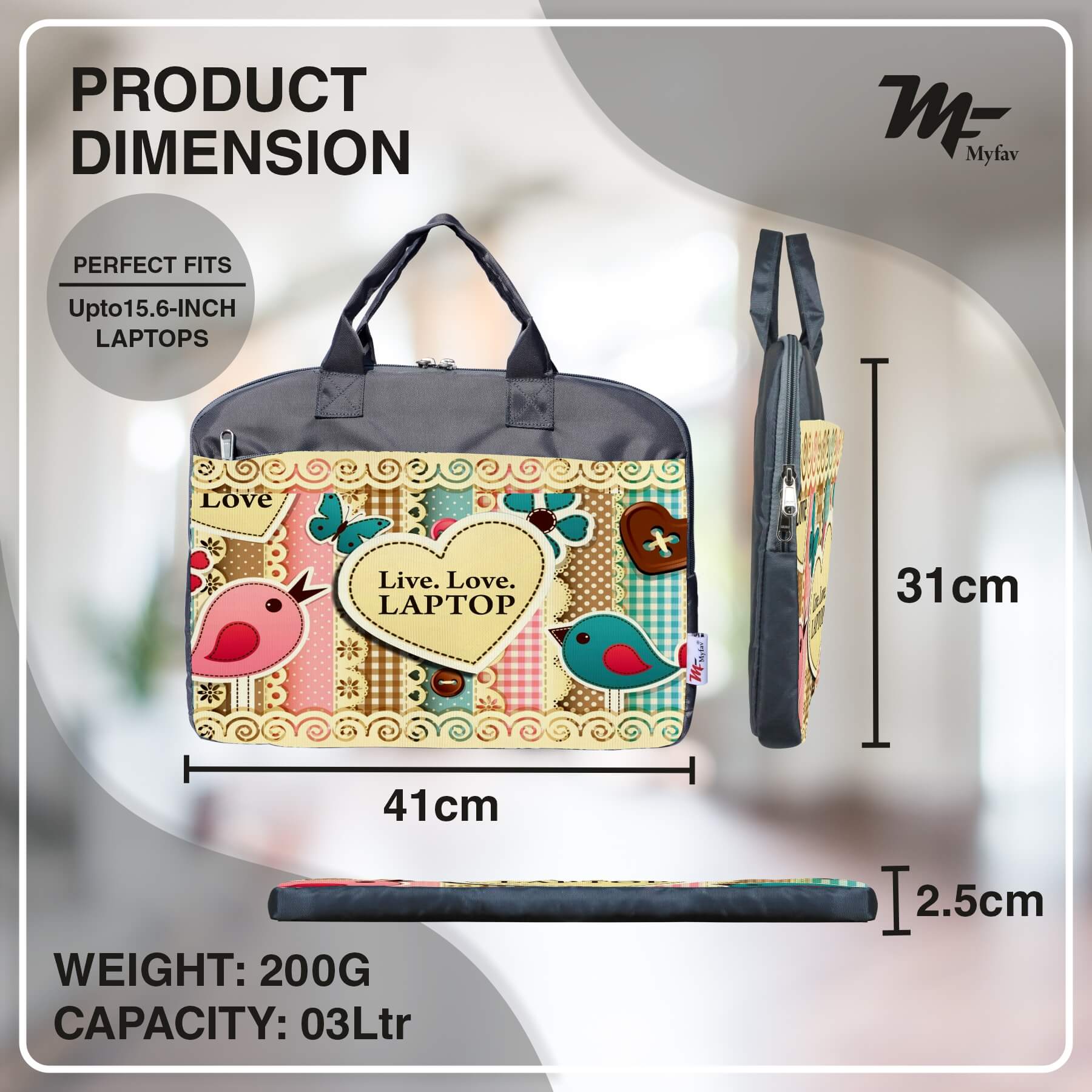 My Fav Live Love Laptop Print Office Laptop Bag Briefcase 15.6 Inch for Women and Men