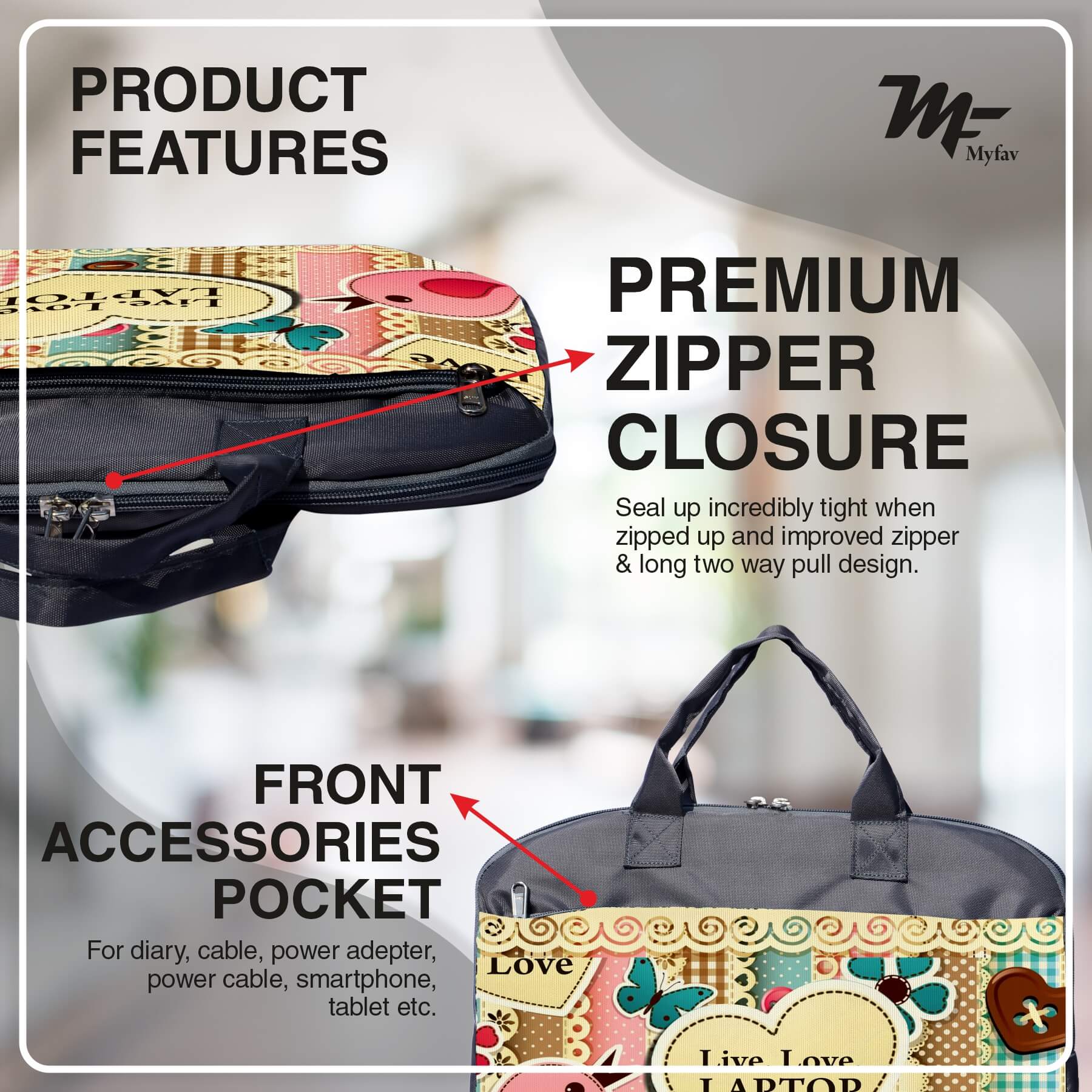 My Fav Live Love Laptop Print Office Laptop Bag Briefcase 15.6 Inch for Women and Men