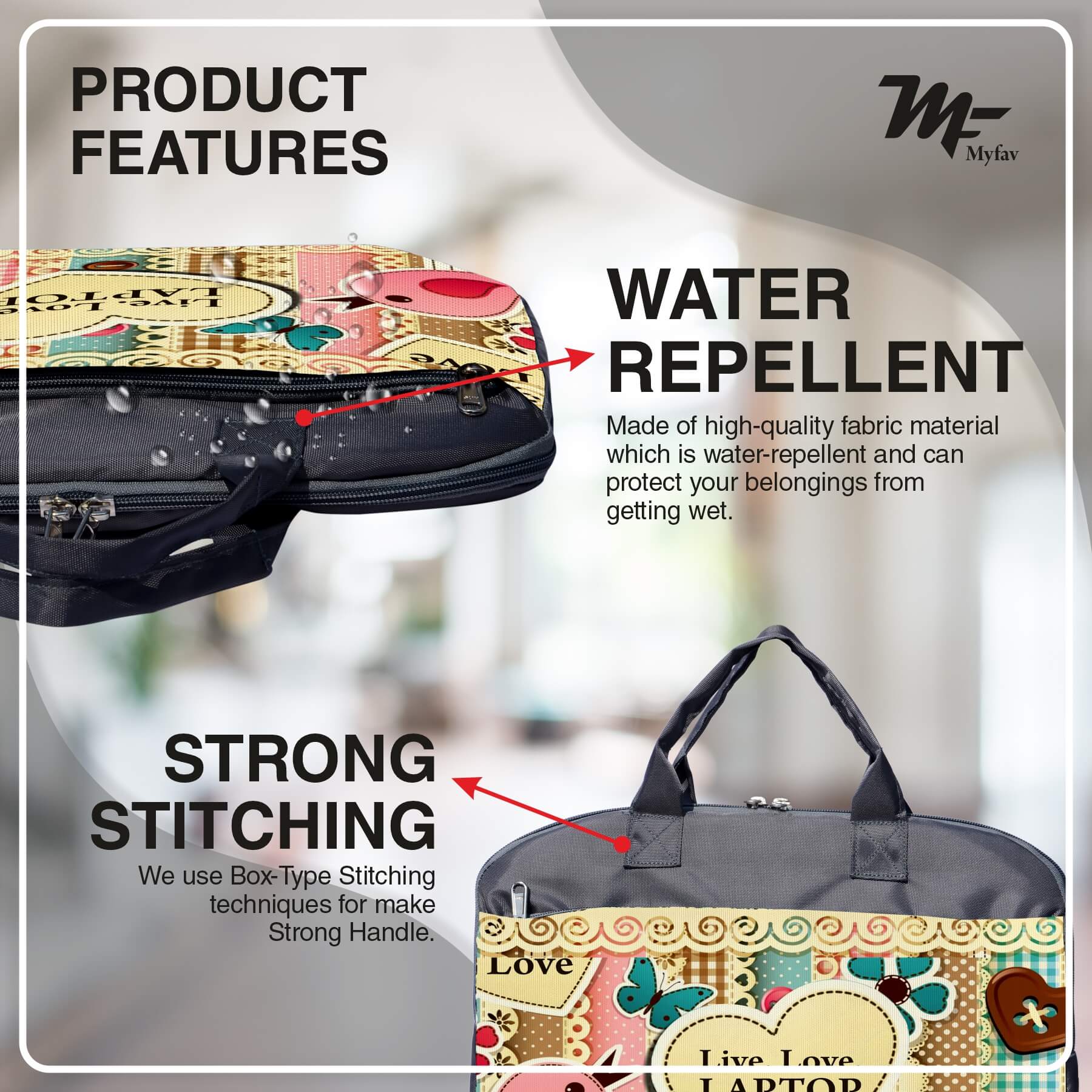 My Fav Live Love Laptop Print Office Laptop Bag Briefcase 15.6 Inch for Women and Men