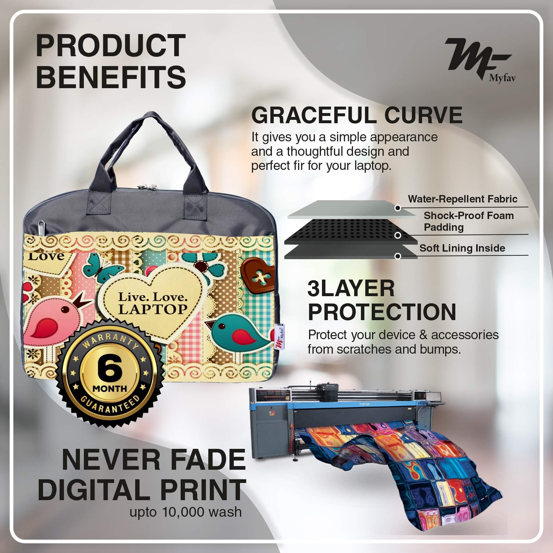 My Fav Live Love Laptop Print Office Laptop Bag Briefcase 15.6 Inch for Women and Men