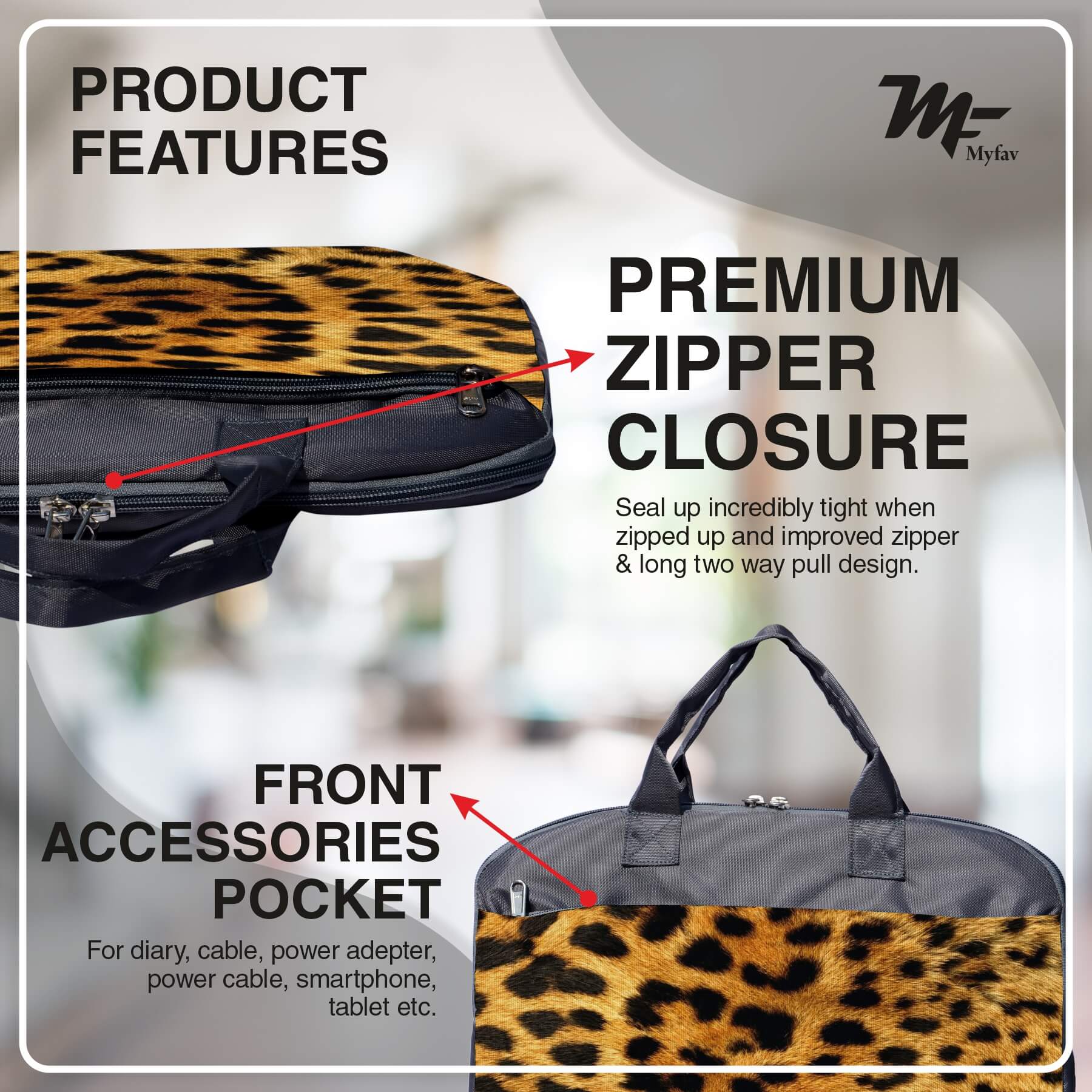 My Fav Tiger Print Office Laptop Bag Briefcase 15.6 Inch for Women and Men