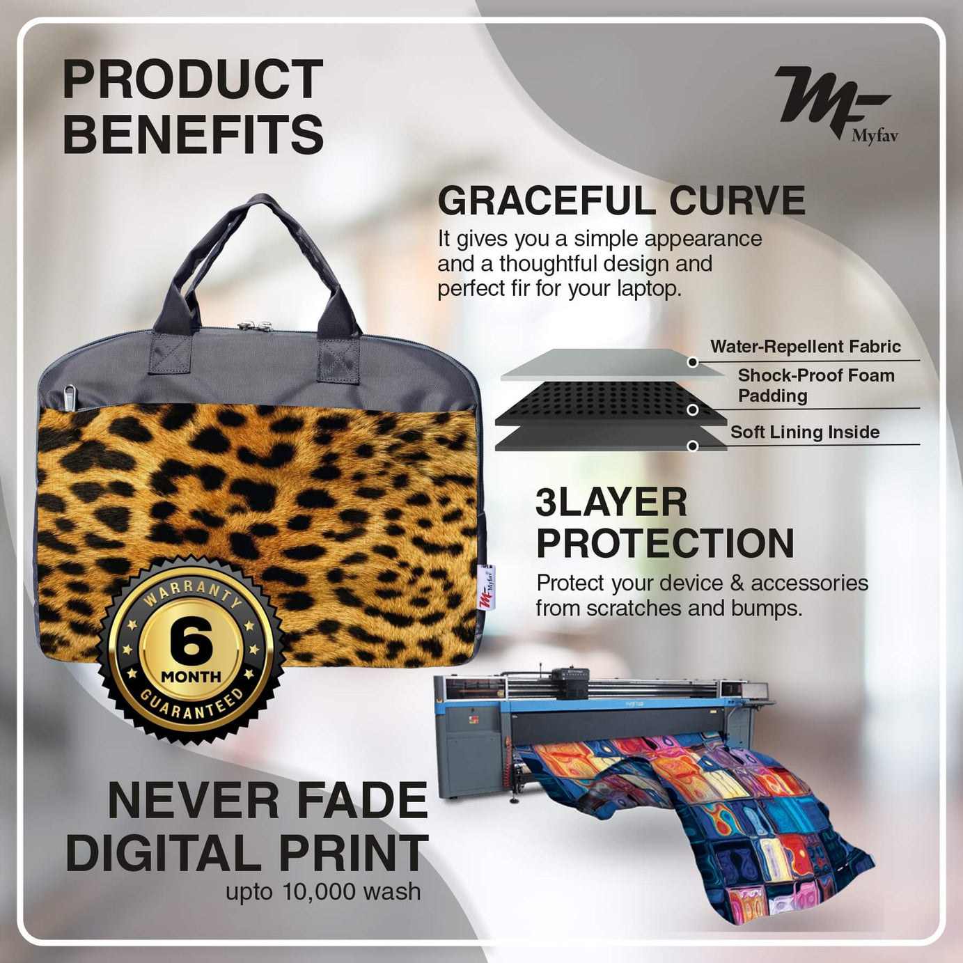 My Fav Tiger Print Office Laptop Bag Briefcase 15.6 Inch for Women and Men