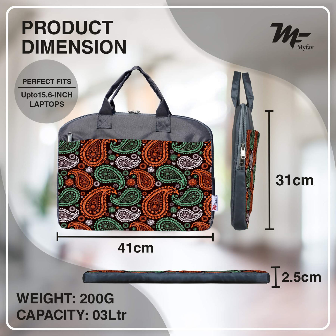 My Fav Ambi Print Office Laptop Bag Briefcase 15.6 Inch for Women and Men