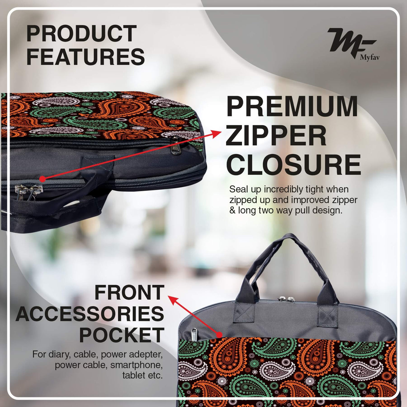 My Fav Ambi Print Office Laptop Bag Briefcase 15.6 Inch for Women and Men