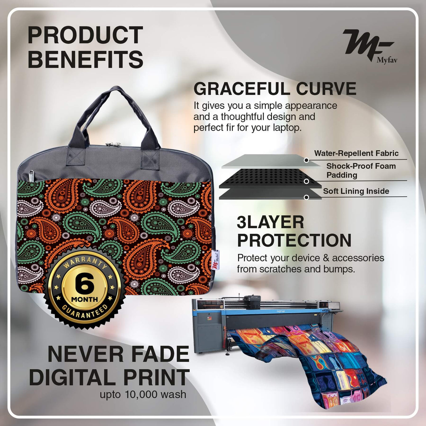 My Fav Ambi Print Office Laptop Bag Briefcase 15.6 Inch for Women and Men