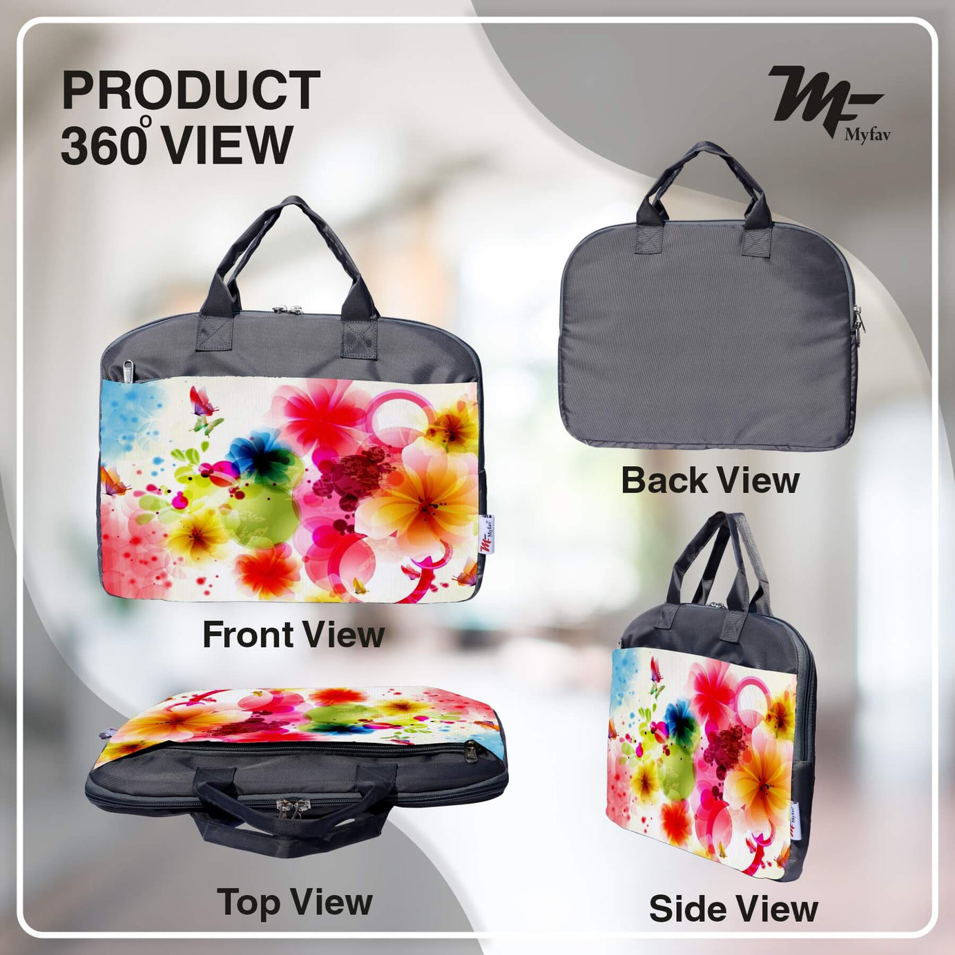 My Fav Bright Floral Print Office Laptop Bag Briefcase 15.6 Inch for Women and Men