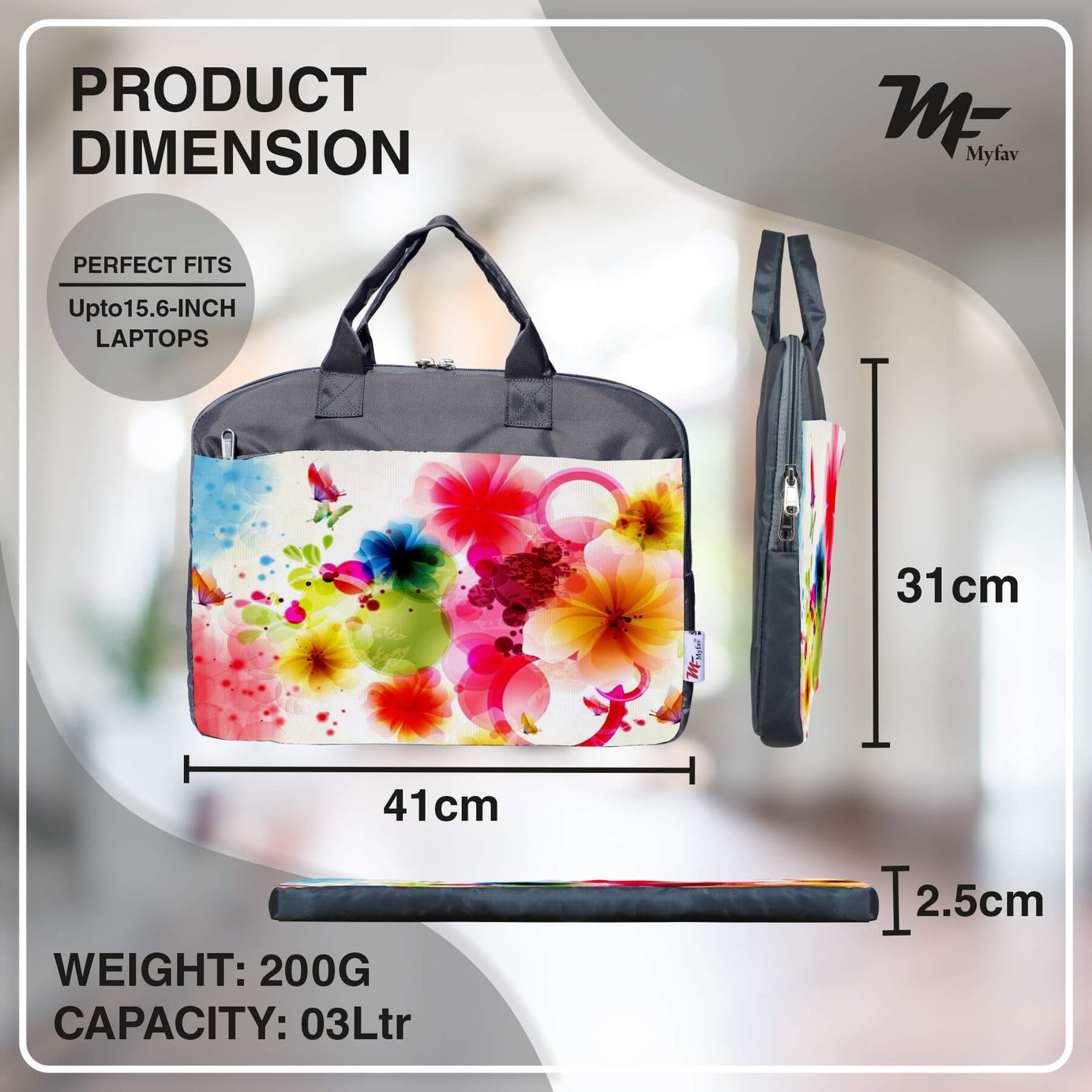 My Fav Bright Floral Print Office Laptop Bag Briefcase 15.6 Inch for Women and Men