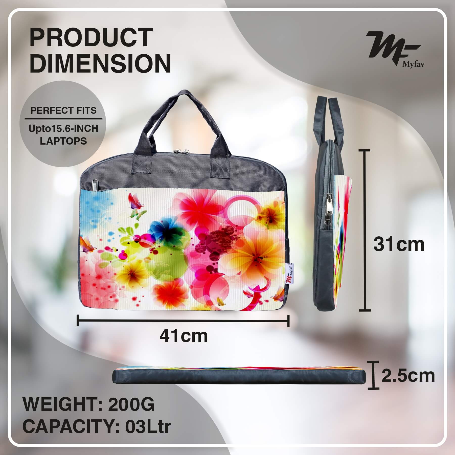 My Fav Bright Floral Print Office Laptop Bag Briefcase 15.6 Inch for Women and Men