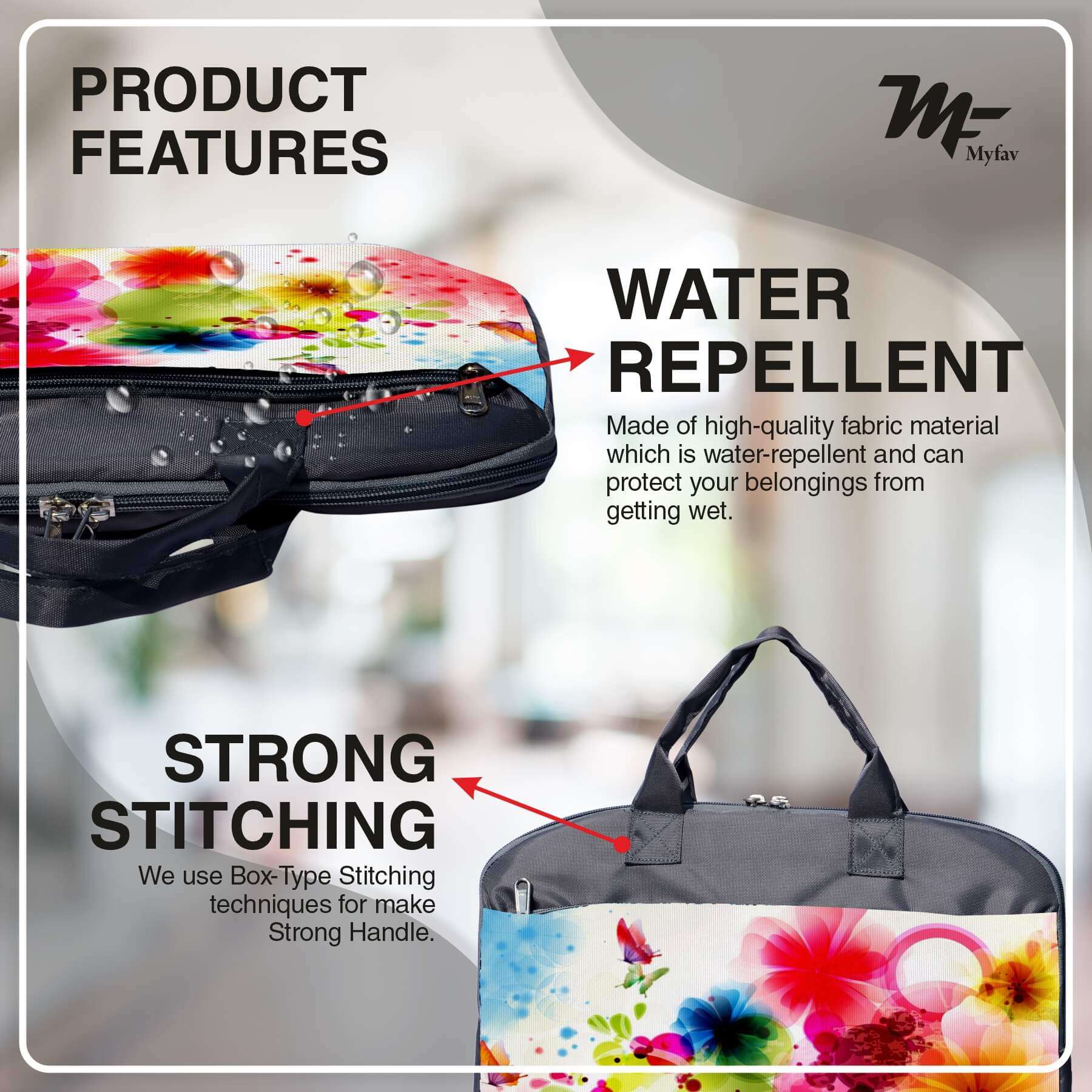 My Fav Bright Floral Print Office Laptop Bag Briefcase 15.6 Inch for Women and Men