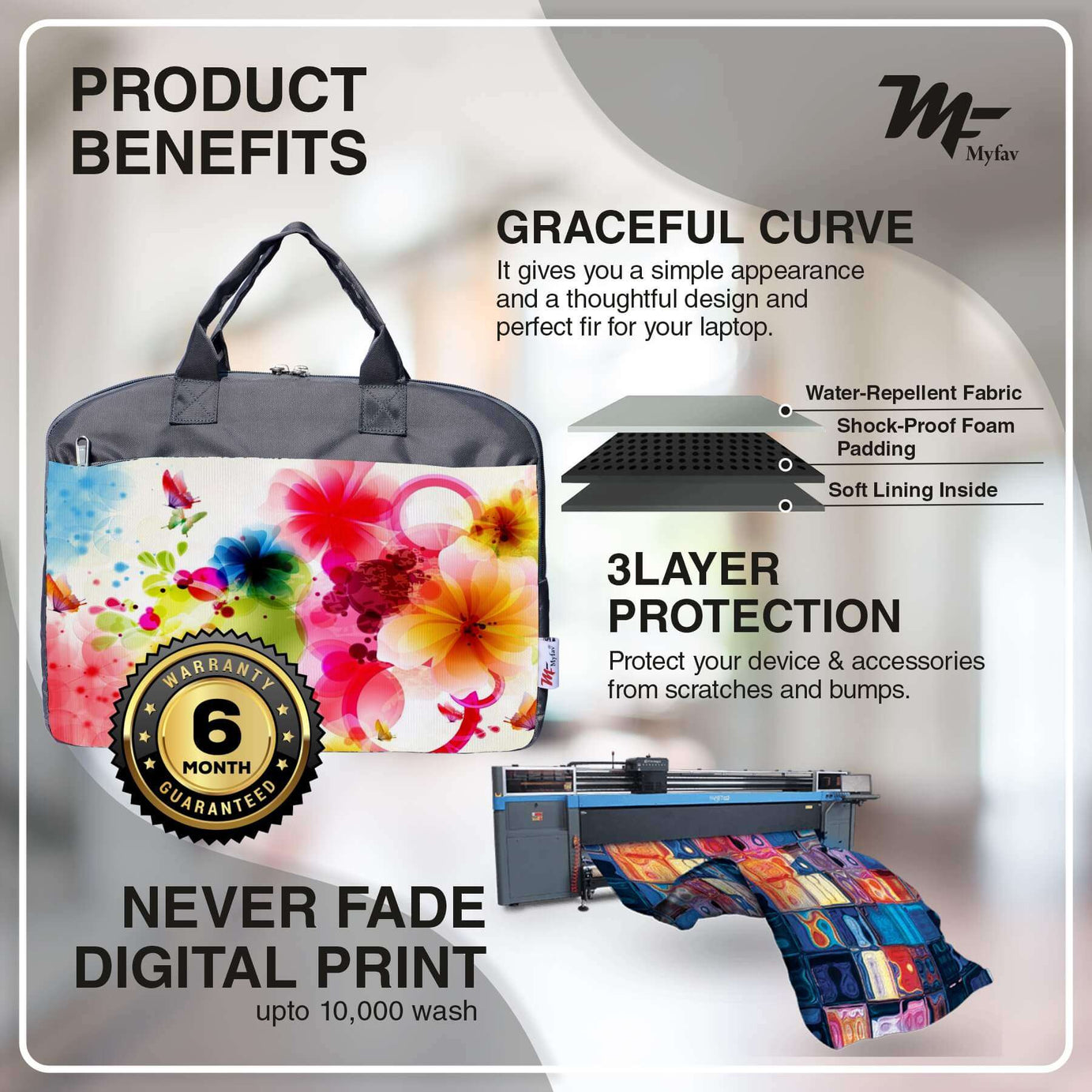 My Fav Bright Floral Print Office Laptop Bag Briefcase 15.6 Inch for Women and Men