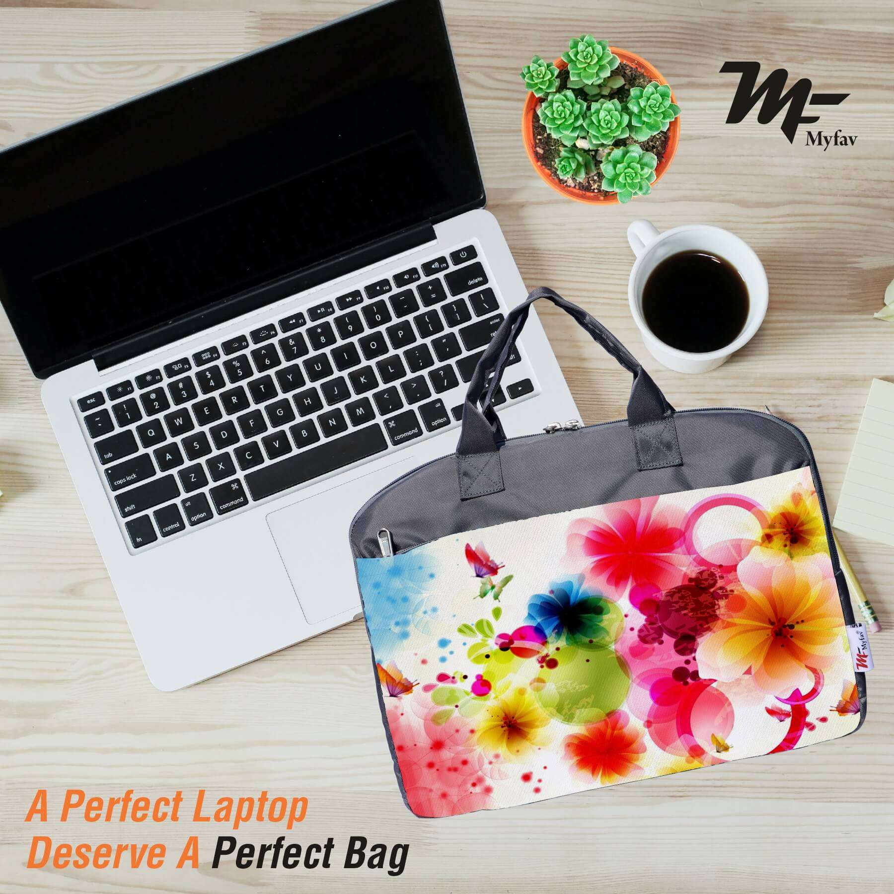 My Fav Bright Floral Print Office Laptop Bag Briefcase 15.6 Inch for Women and Men