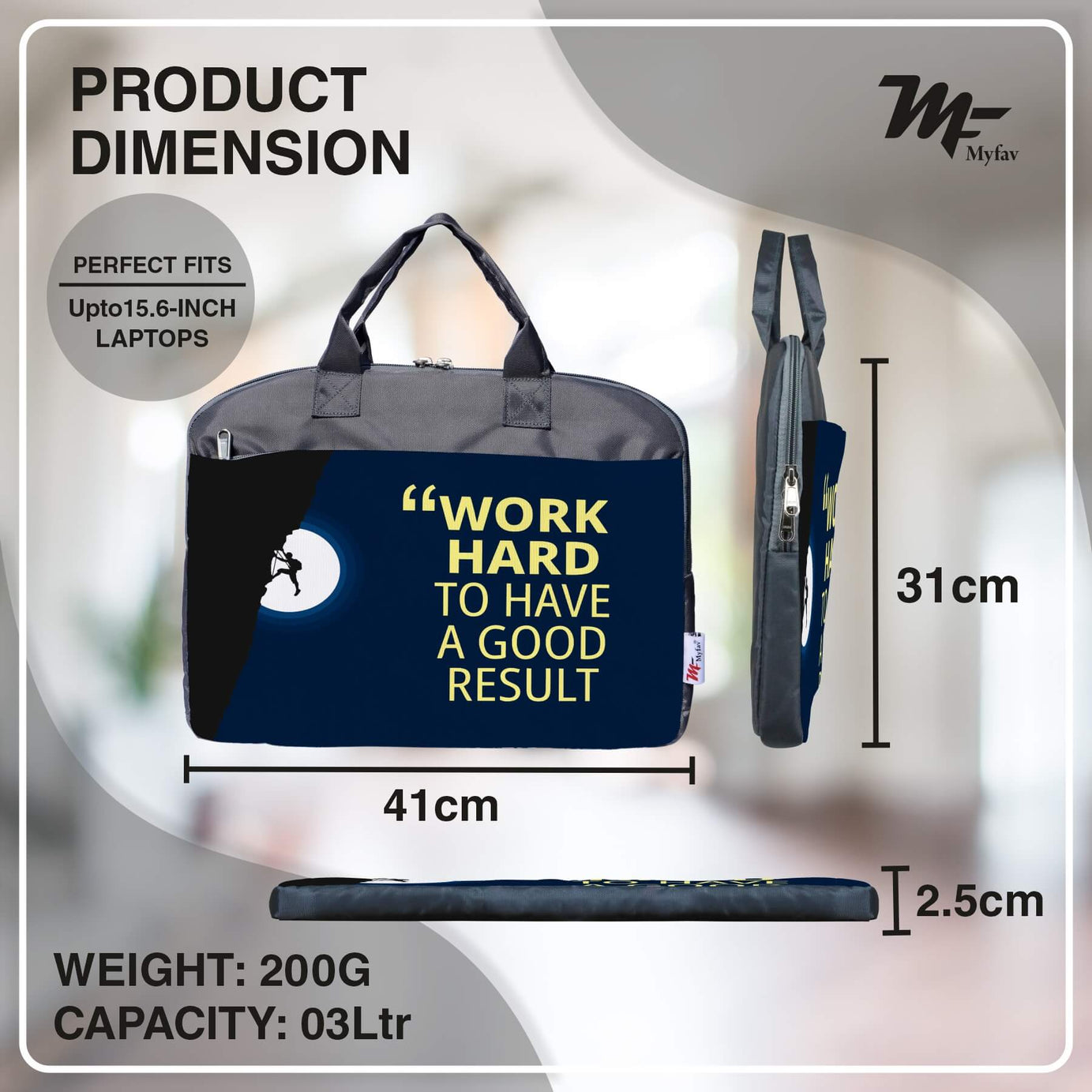 My Fav Mountaineer Motivational Quote Print Office Laptop Bag Briefcase 15.6 Inch for Women and Men