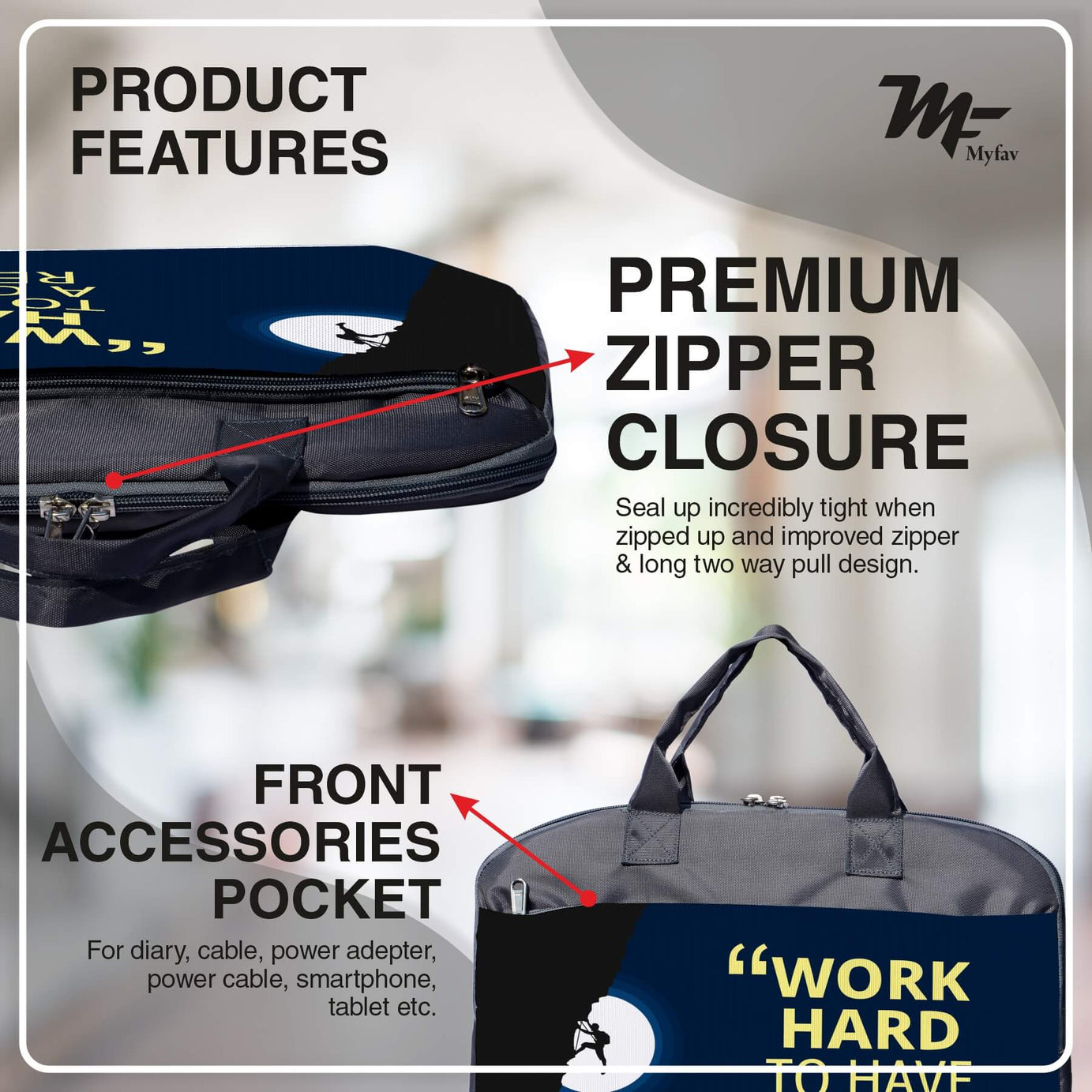 My Fav Mountaineer Motivational Quote Print Office Laptop Bag Briefcase 15.6 Inch for Women and Men