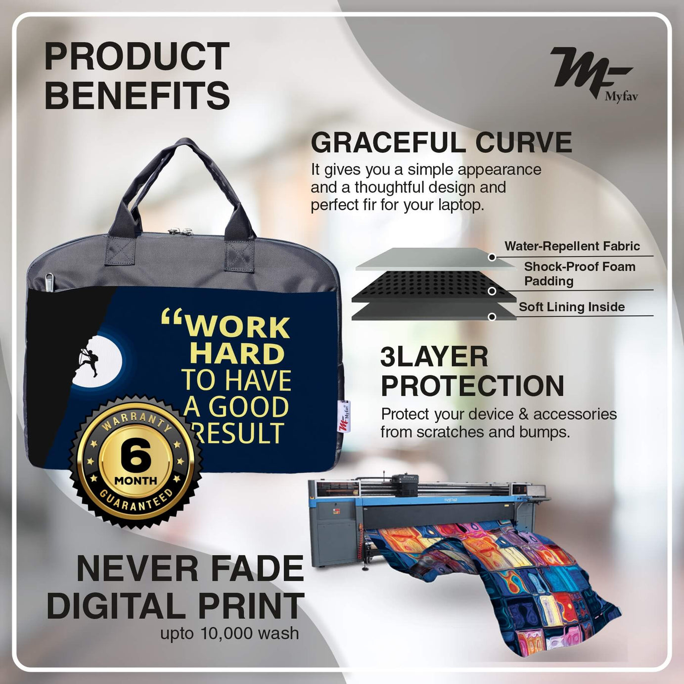 My Fav Mountaineer Motivational Quote Print Office Laptop Bag Briefcase 15.6 Inch for Women and Men