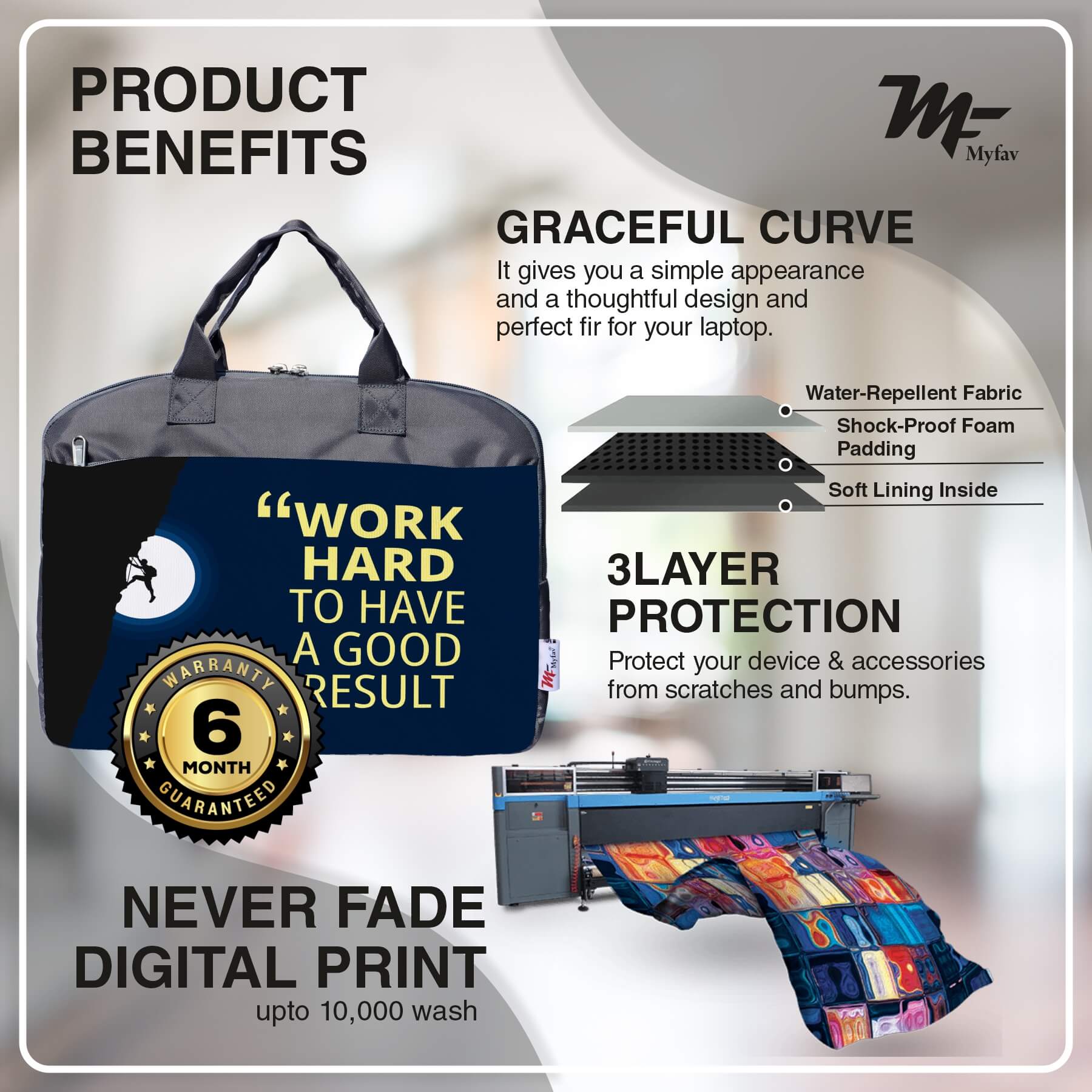 My Fav Mountaineer Motivational Quote Print Office Laptop Bag Briefcase 15.6 Inch for Women and Men