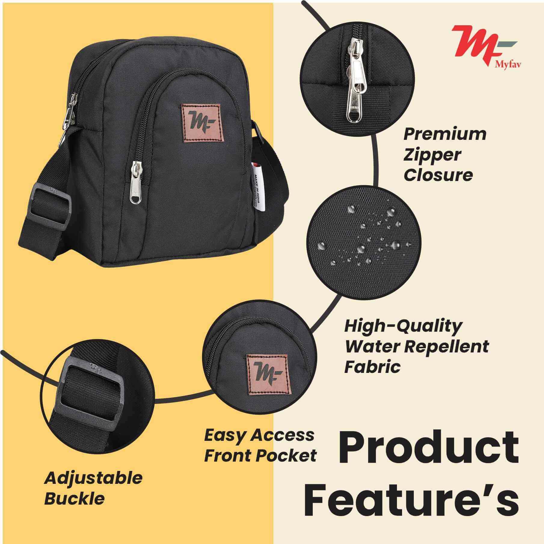 MY FAV Messenger Bag for Men Women, Water Resistance Heavy Duty Multi-Compartment Zipper Closure Office, Sling Bag for Boys Girls