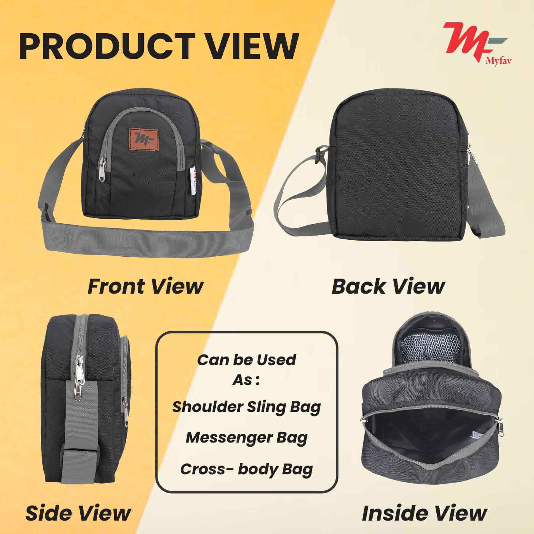 MY FAV Messenger Bag for Men Women, Water Resistance Heavy Duty Multi-Compartment Zipper Closure Office, Sling Bag for Boys Girls (Copy)