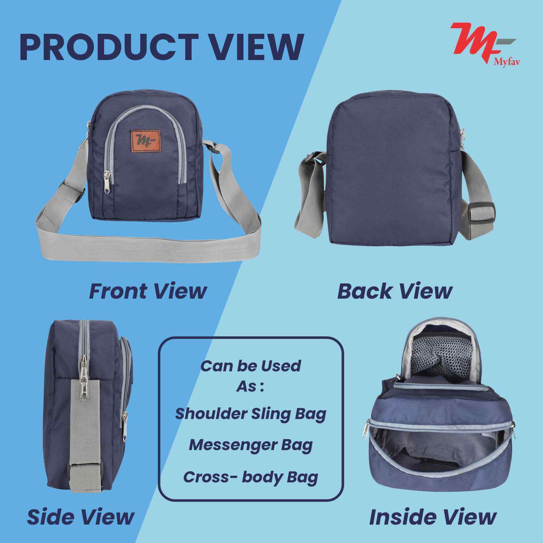 MY FAV Messenger Bag for Men Women, Water Resistance Heavy Duty Multi-Compartment Zipper Closure Office, Sling Bag for Boys Girls (Copy) (Copy)