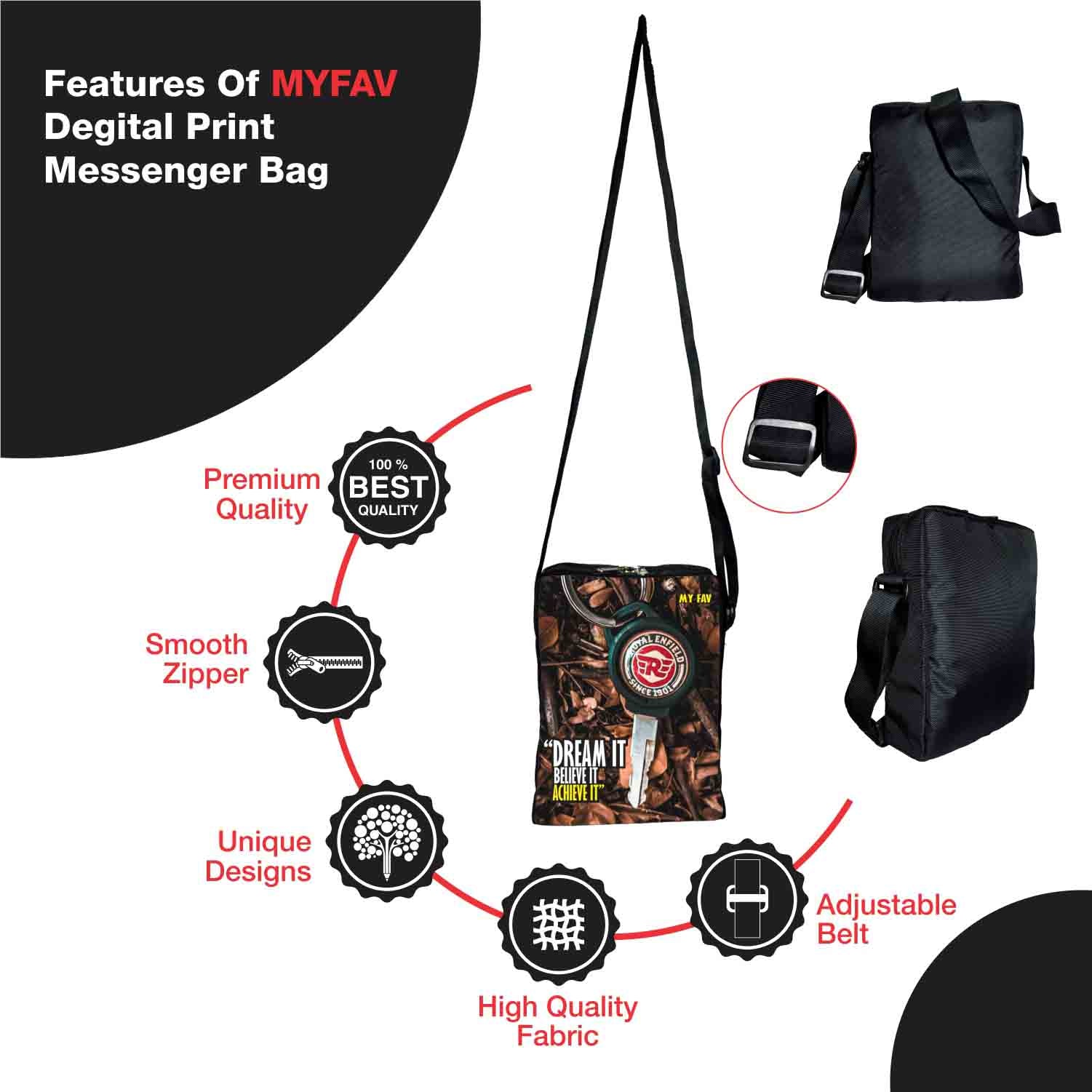 My Fav Dream It Belieive It Messanger Bag For Men Women Sling Bag For Boys Girls