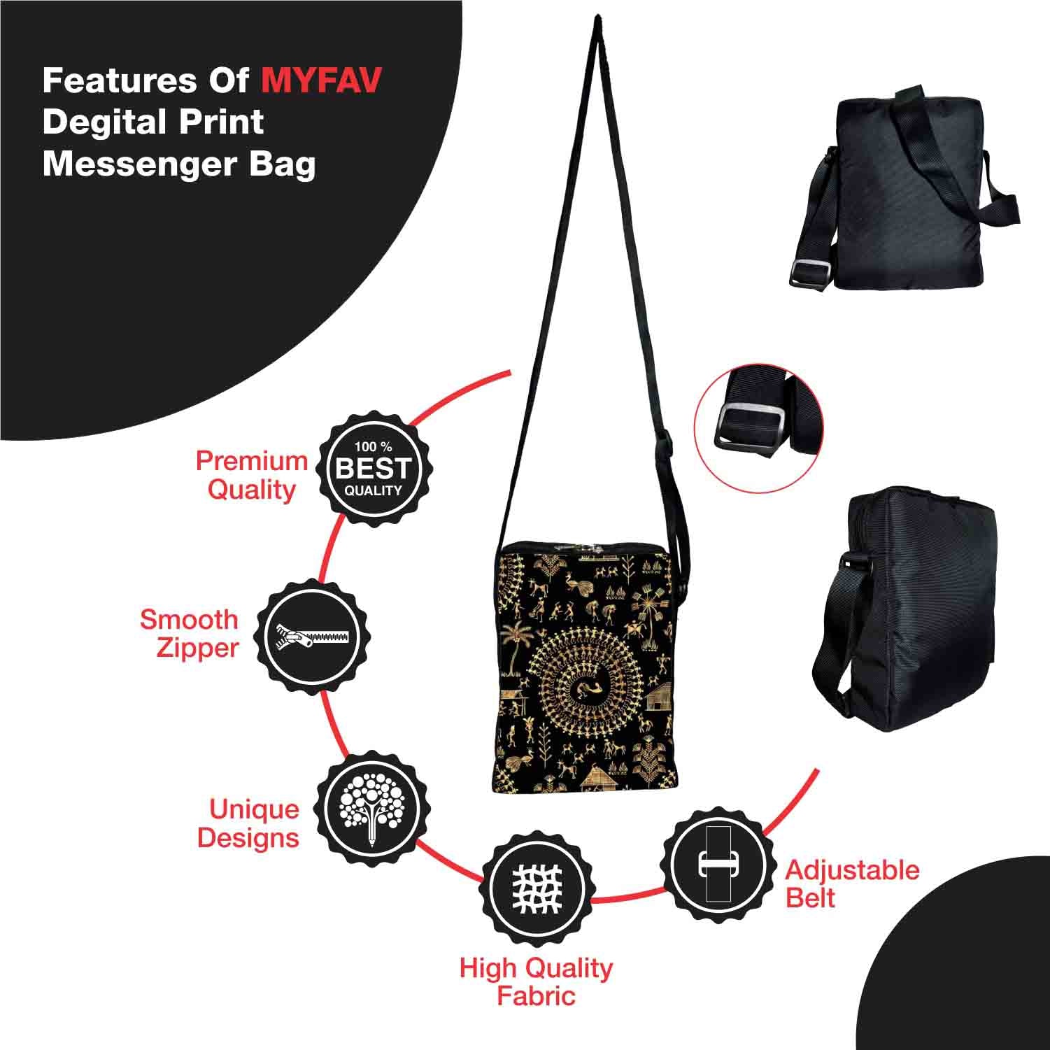 My Fav Traditional Print Messanger Bag  For Men Women Sling Bag For Boys Girls