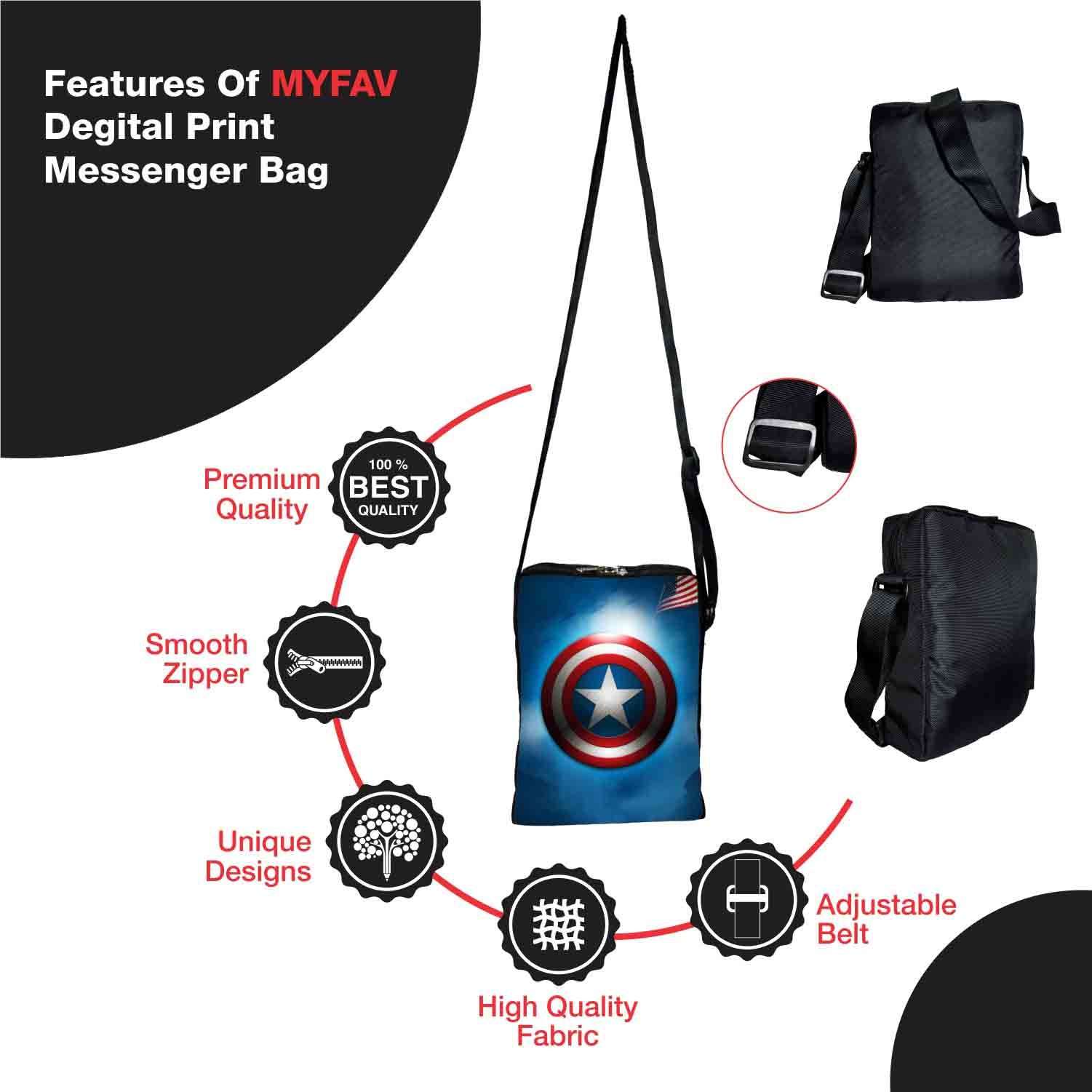 My Fav Captain America Print Messanger Bag  For Men Women Sling Bag For Boys Girls