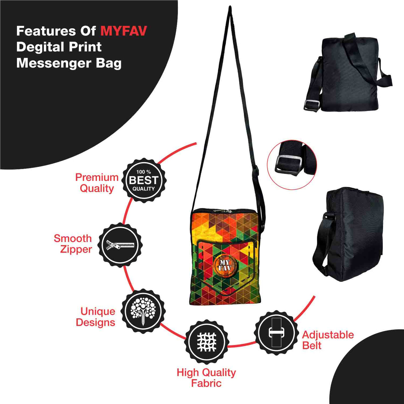 My Fav Diagonal Print Messanger Bag For Men Women Sling Bag For Boys Girls