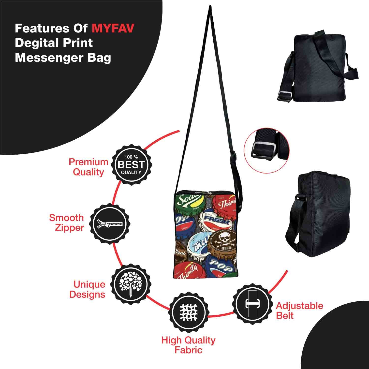 My Fav Multi Caps Prints Messanger Bag For Men Women Sling Bag For Boys Girls