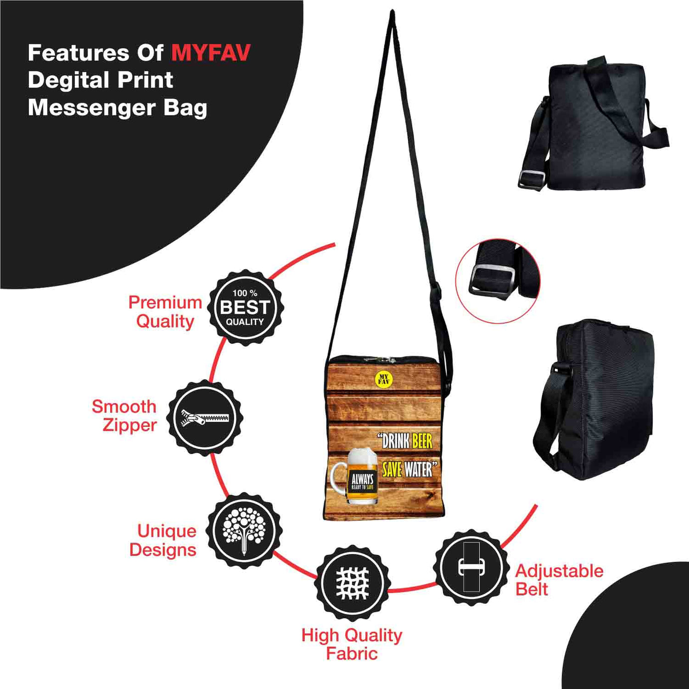 My Fav Drink Beer Save Water Messanger Bag For Men Women Sling Bag For Boys Girls