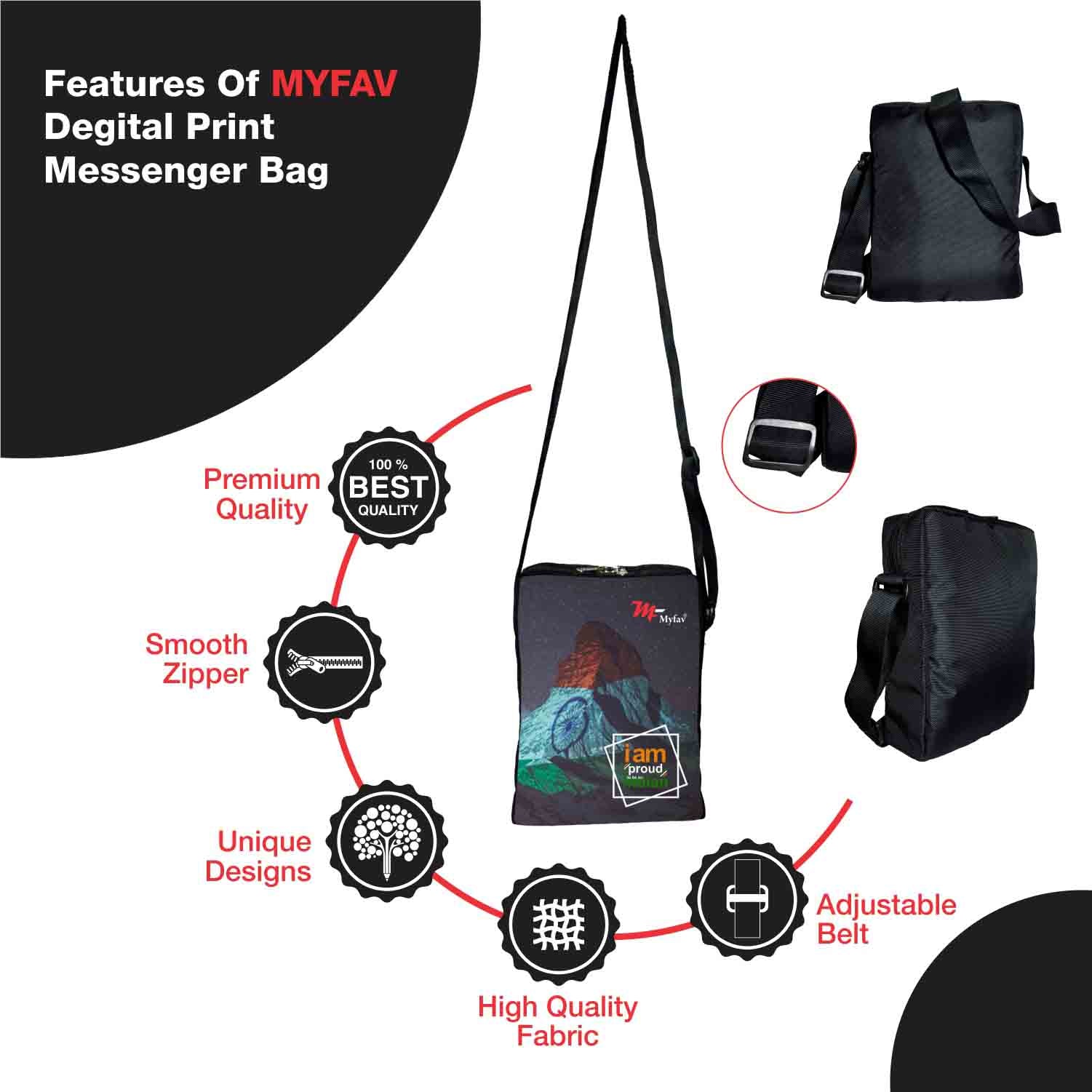 My Fav Proud Indian Print Messanger Bag For Men Women Sling Bag For Boys Girls