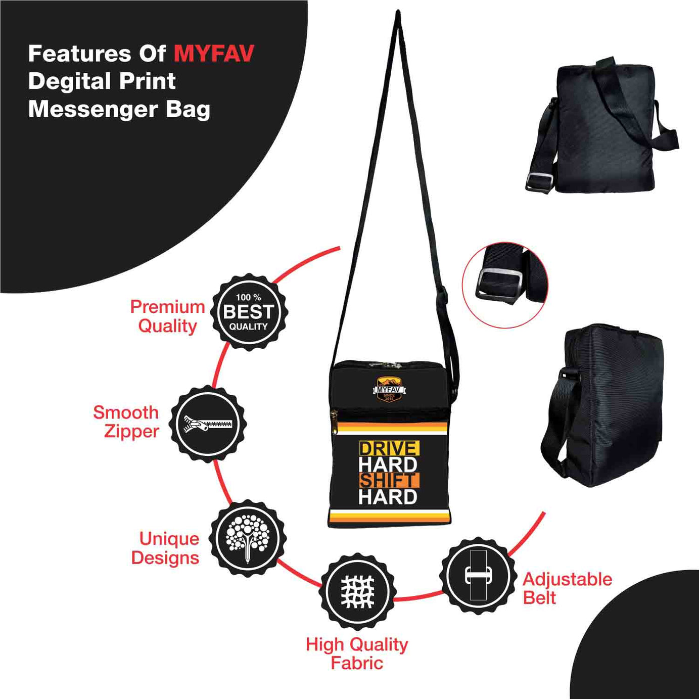 My Fav Drive Hard Shift Hard Messanger Bag Sling Bag For Boys Girls